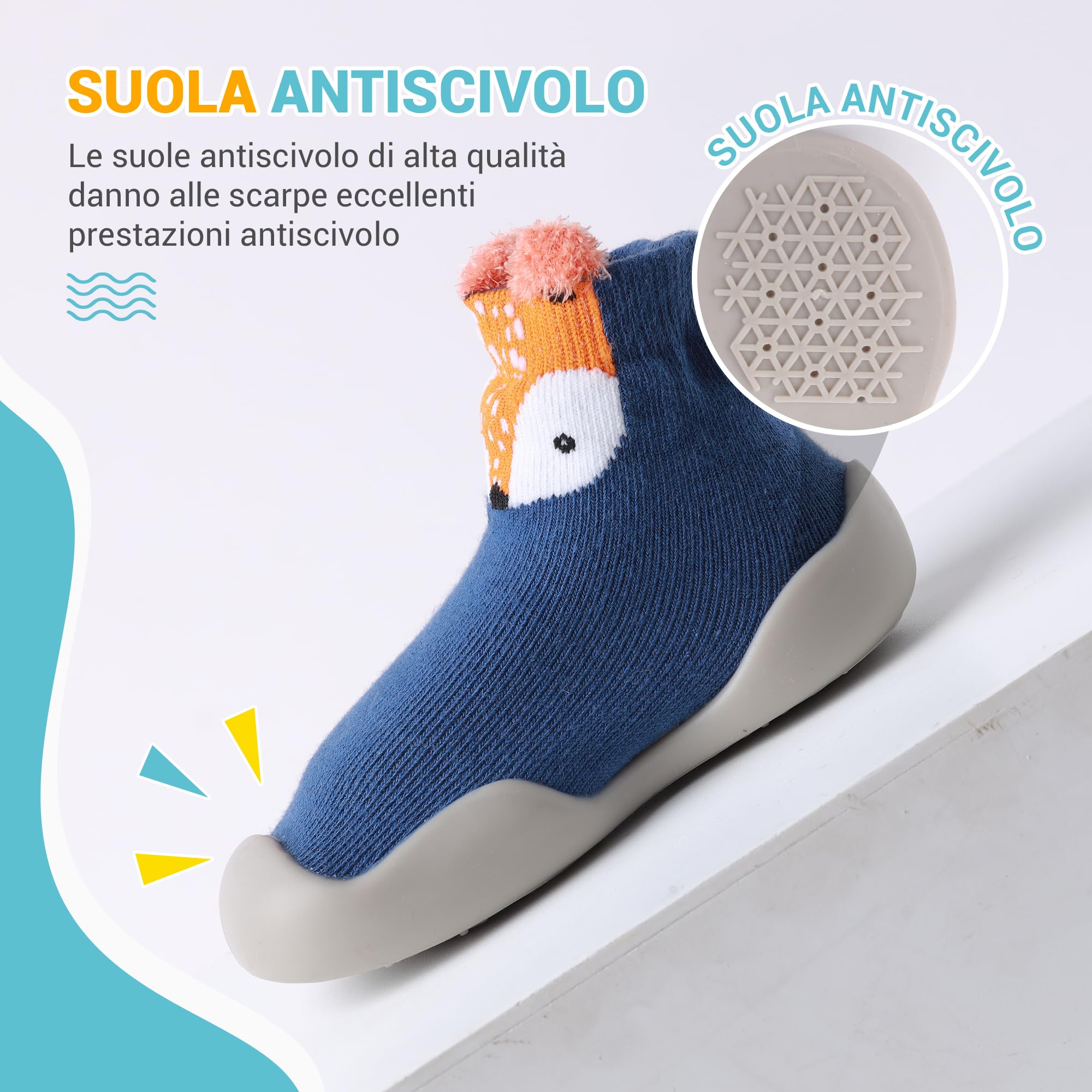 XQ&XG Calzini Scarpe Primi Passi Neonato, Scarpe Antiscivolo per Bambini, Suola Morbida Antiscivolo, Scarpe Traspiranti per Bambino Unisex Incantevole Pantofole