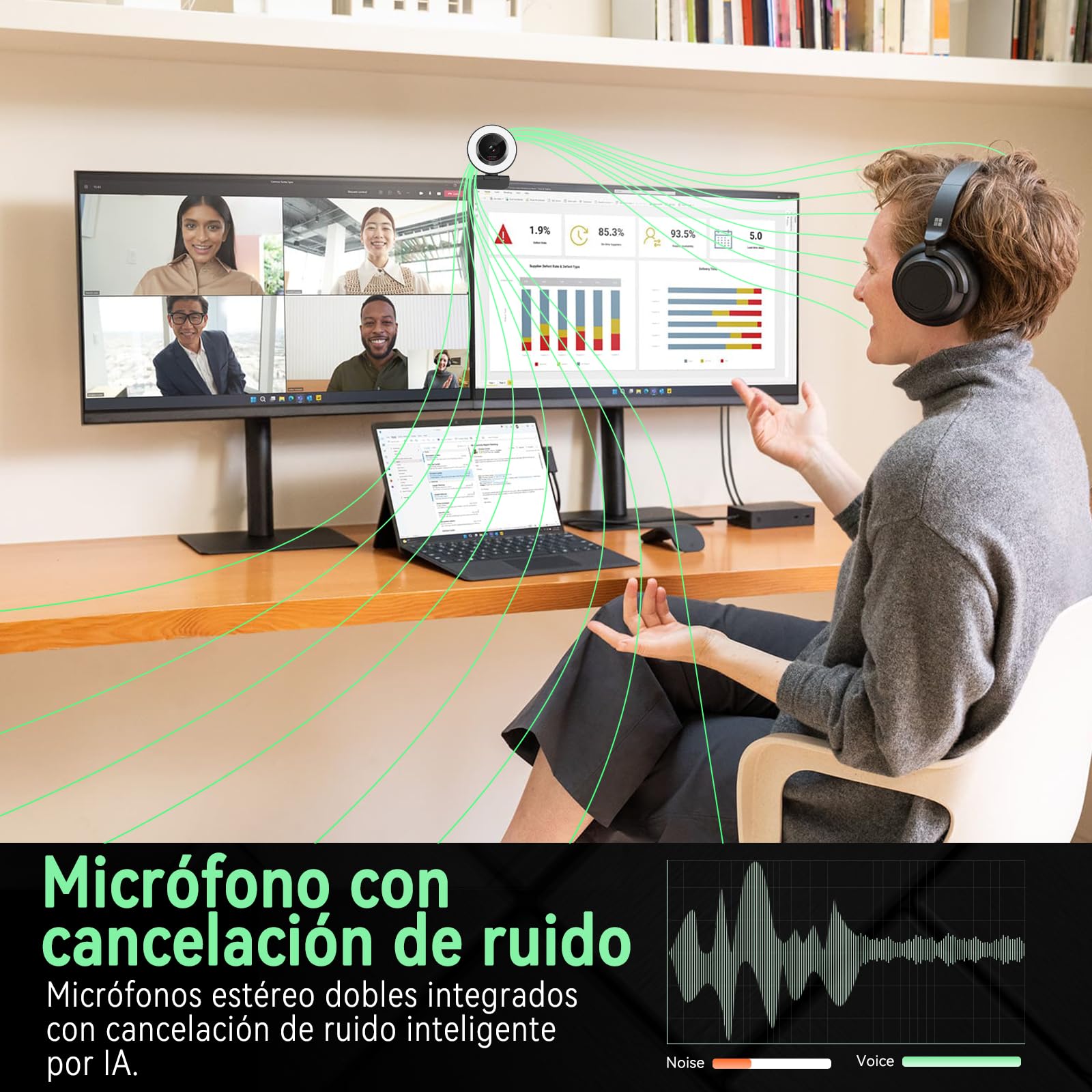 Angetube Cámara Web PC, USB 1080P/30fps con Luz Anular, Cubierta Privacidad