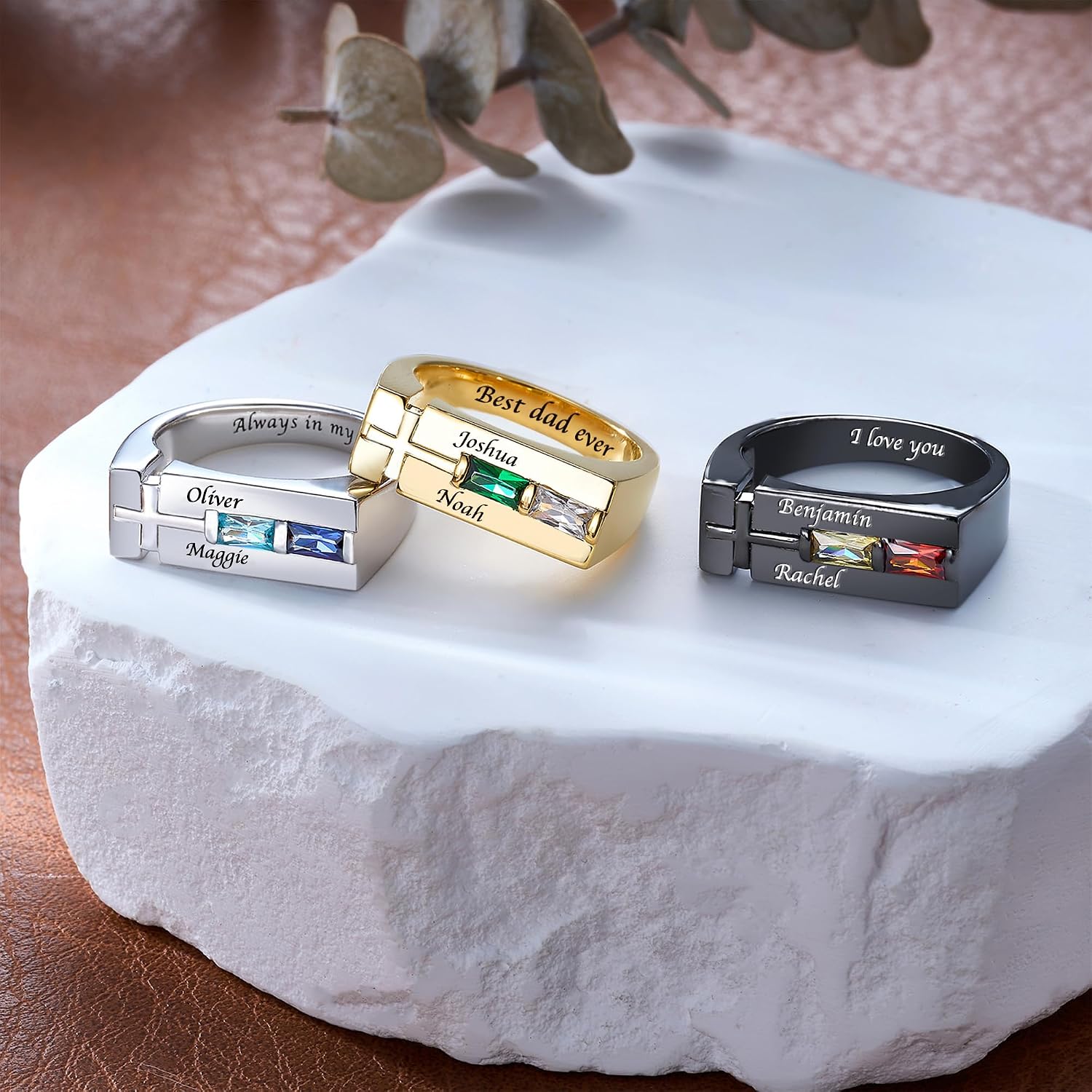AILIN Custom Promise Rings For Men 925 Sterling Silver/Brass Personalized Engraved Two Names Birthstones Ring For Him Men's Cross Ring Anniversary Father Day Gifts for Dad Boyfriends