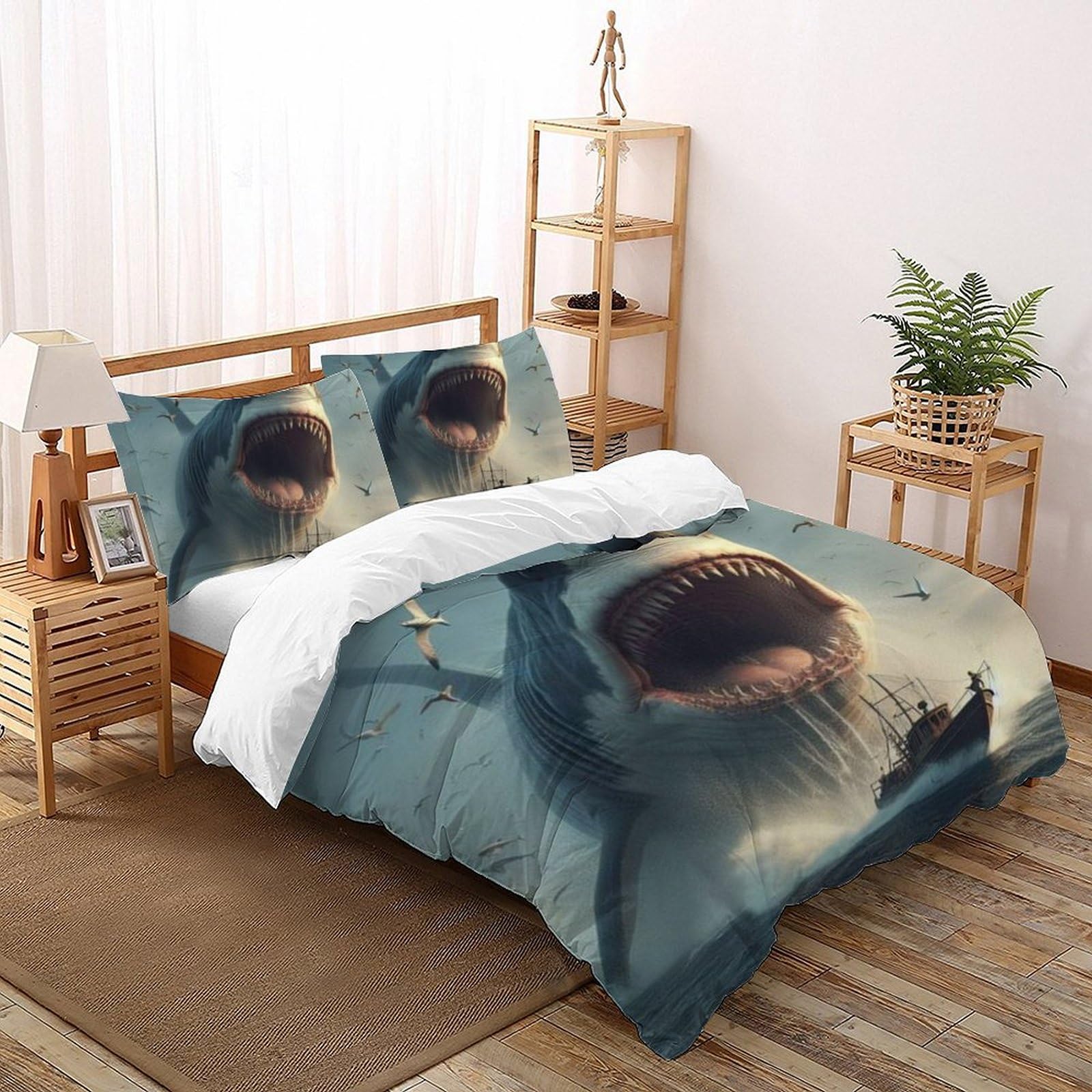 Housse de couette requin imprimé 3D pour lit double de chambre d'enfant