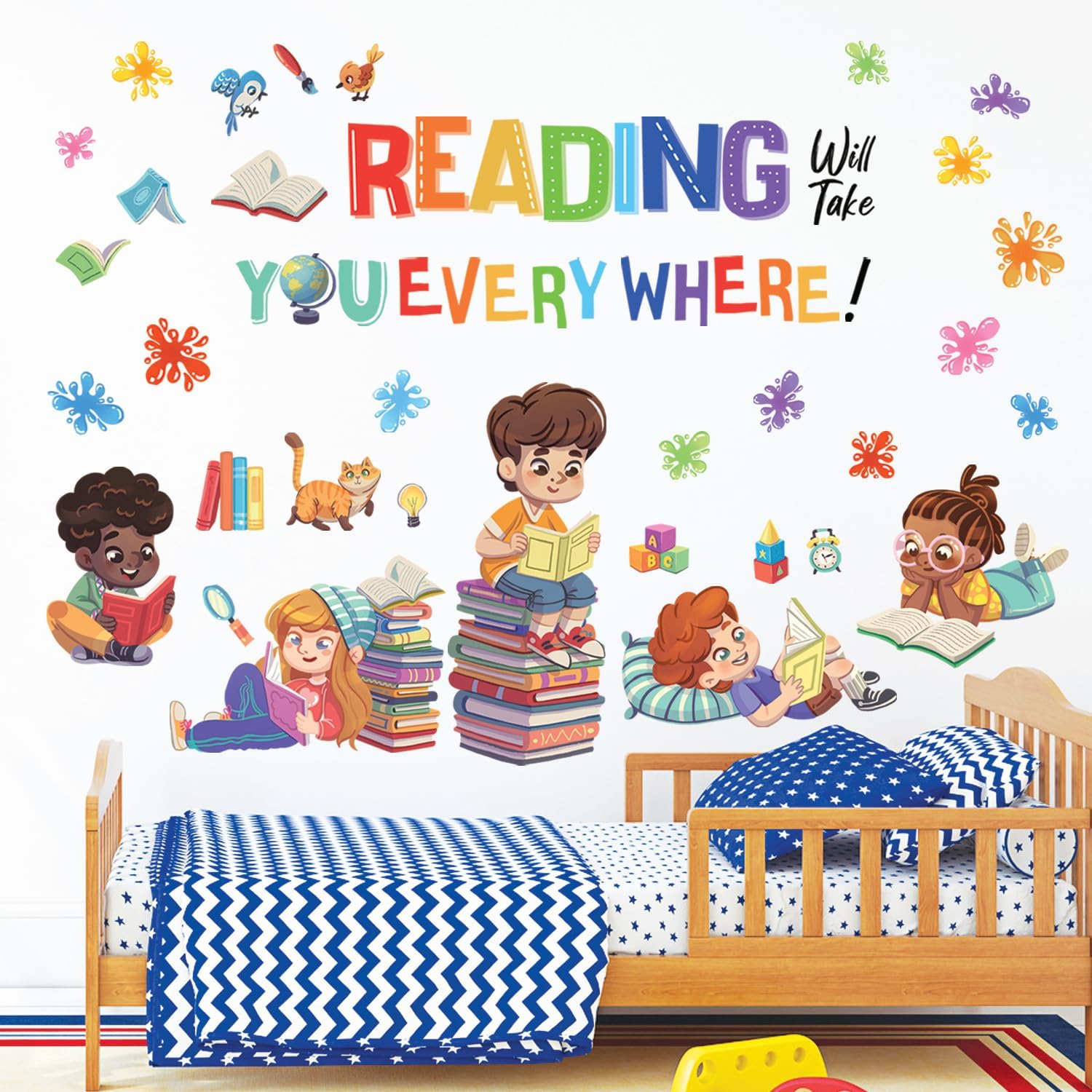 DECOWALL SG2-2404 Kids Reading Corner Wall Stickers Decals Reading Room ABC Décor Classroom Playroom Library Nursery Peel and Stick Removable Baby Boys Girls Decorations School Inspirational