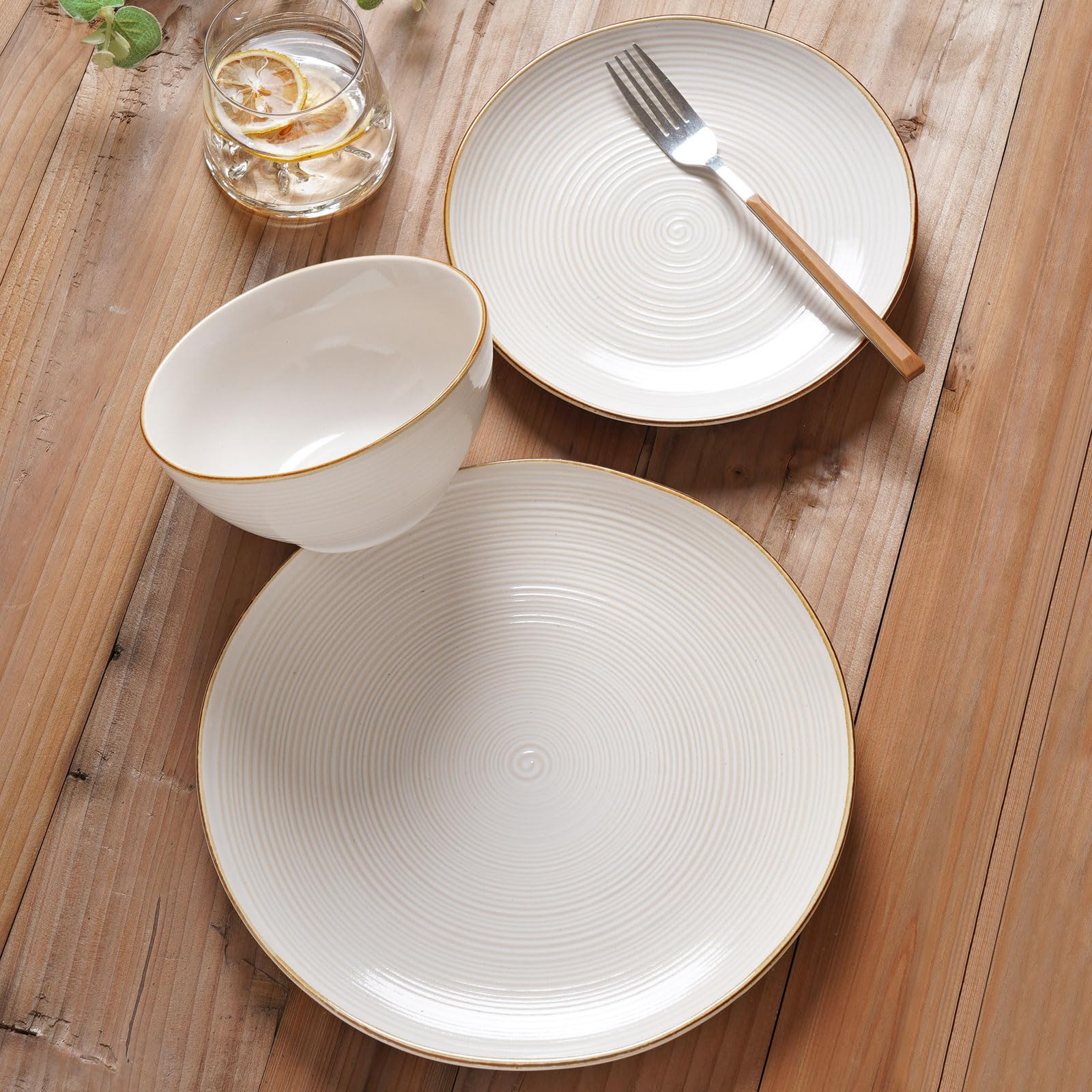 Richmount Tempus series servies, 6-persoons servies, bestekset van steengoed, 18-delig bord, reactief glazuur, magnetron- en vaatwasmachinebestendig, donker olijfgroen
