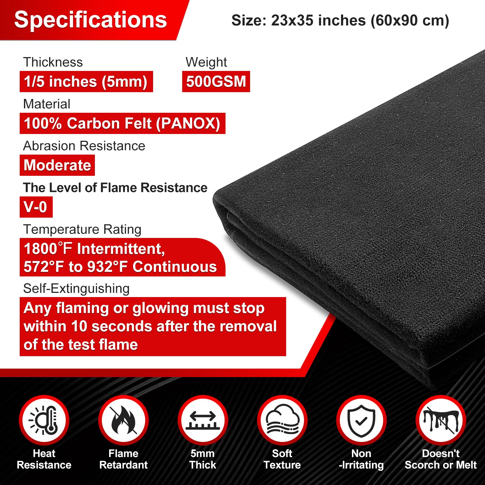 VVFLED 2 Pack Carbon Felt Welding Blanket Fireproof, 5mm Thickened Soldering Mat Heat Resistant Up to 1800°F - Image 4