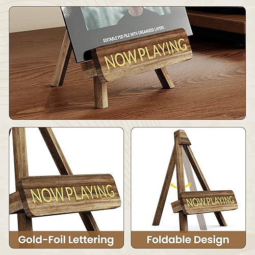 Miniatura 5 de NiHome Now Playing - Soporte para discos de vinilo de madera retro, elegante soporte de exhibición de vinilo para decoración del hogar, organizador