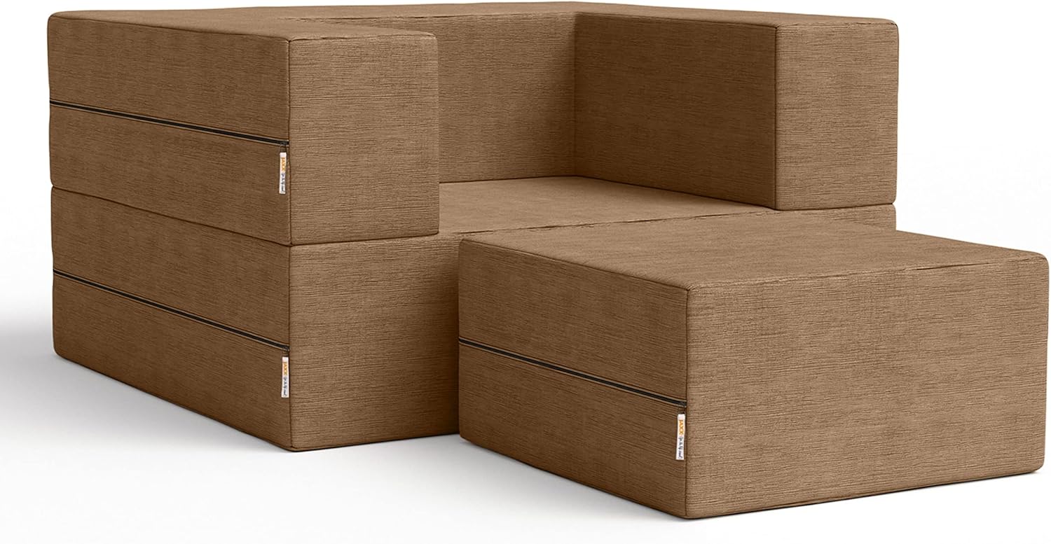 Jaxx Zipline Convertible Sleeper Futon Chair & Ottoman with Machine-Washable Cover, Toffee
