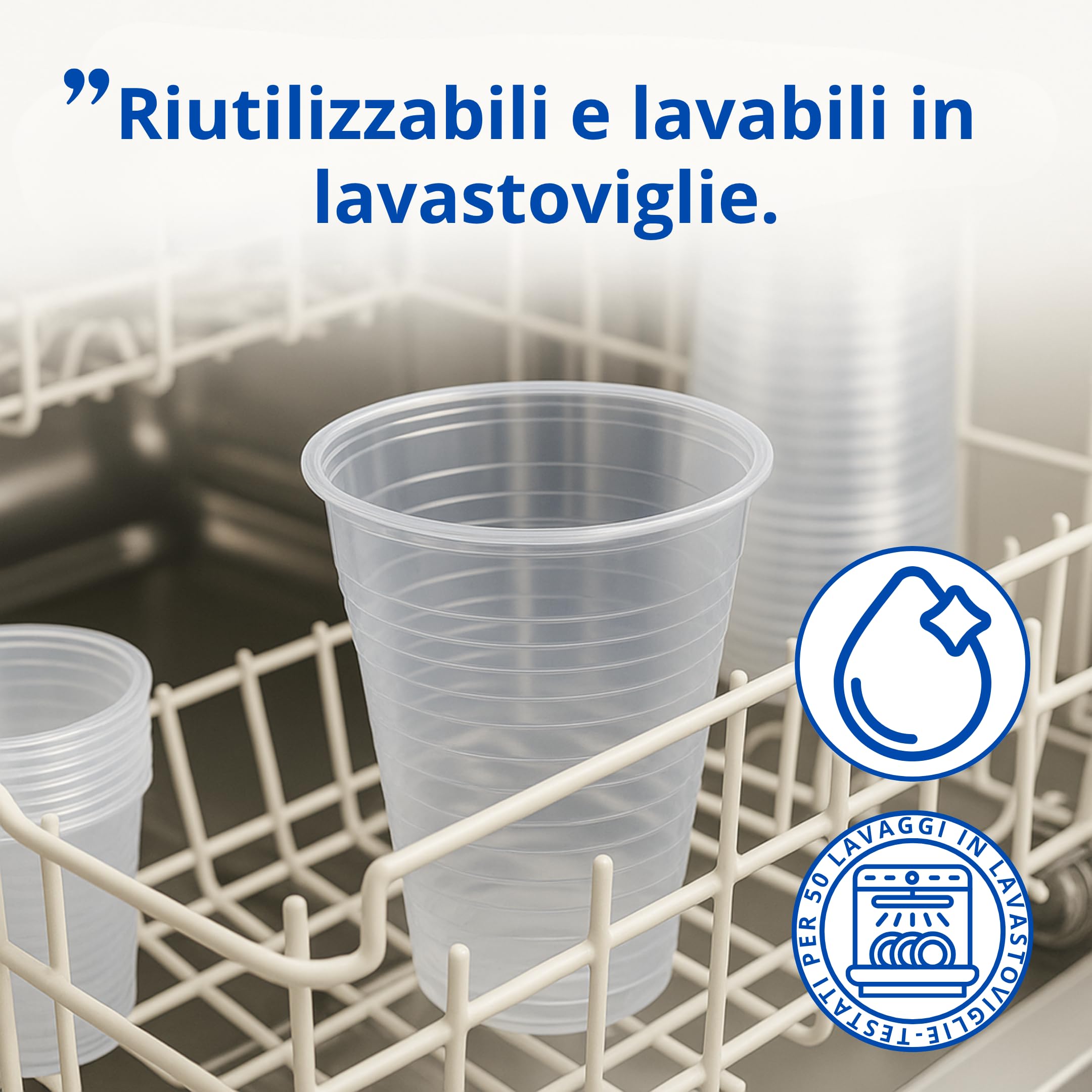 CUCY Bicchieri Plastica Trasparenti 200ml 100pz Riutilizzabili fino a 50 Lavaggi Lavabili in Lavastoviglie Senza BPA Impilabili Per Acqua Cocktail Birra Ideali per Feste Buffet Ufficio Bar Catering