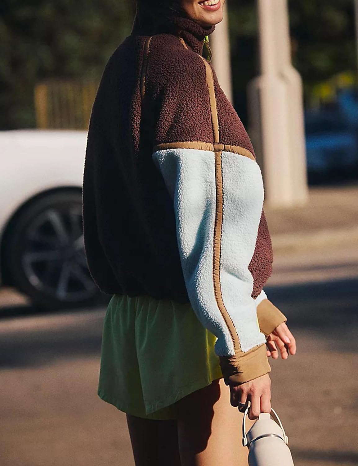 Women's Sherpa Fleece Pullover Half Zip Oversized Sweatshirt with Pockets Soft Warm Fuzzy Jacket for Fall Winter - Image 4