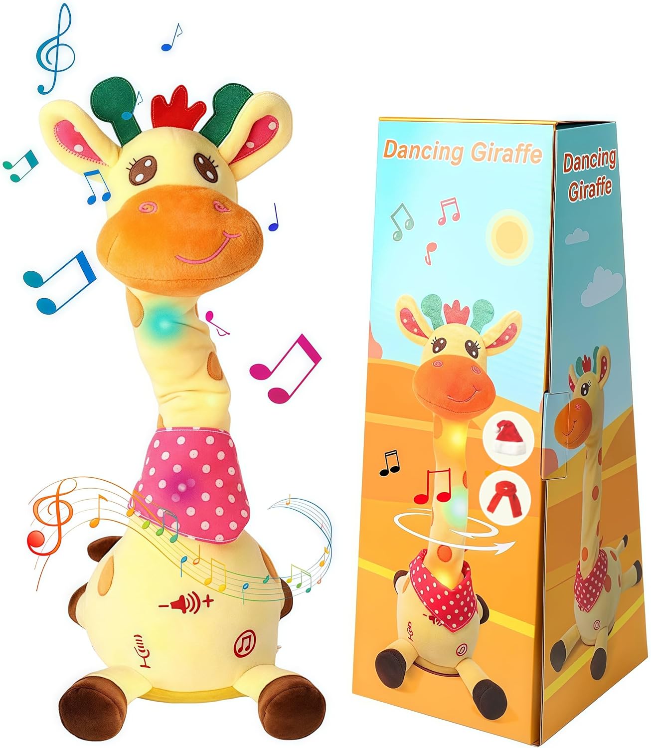 Christmas Dancing Giraffe Toy Stuffed Plush, Cute Interactive Baby Toys - Singing 60 Children Songs, Recording & Repeating, Led Light, Adjustable Volume - Birthday Gift for Toddler, Christmas Giraffe