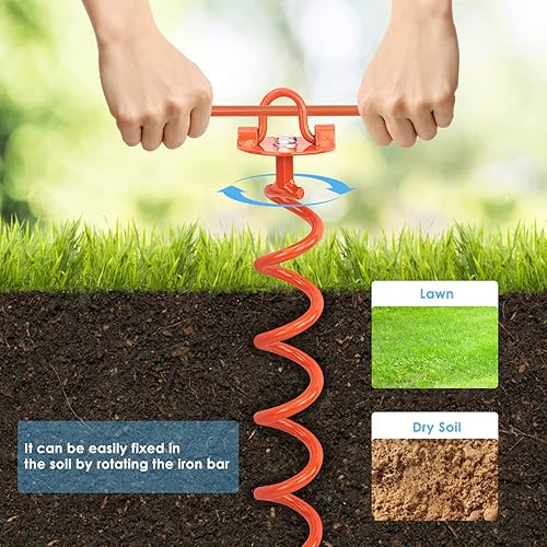 Miniatura 2 de MIXXIDEA Anclajes en espiral de anillo plegable naranja de 16.2 pulgadas, estacas de metal para el suelo, anclajes de anclaje en espiral para tienda