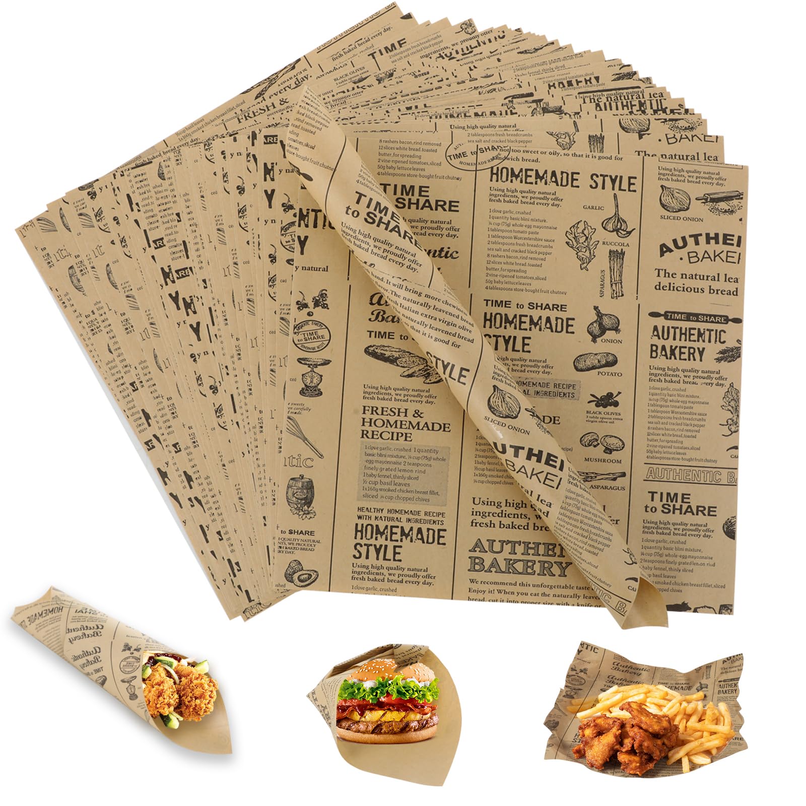 100 Blätter Backpapier Zeitungsoptik - 25x25cm Wasserdicht & ölbeständig