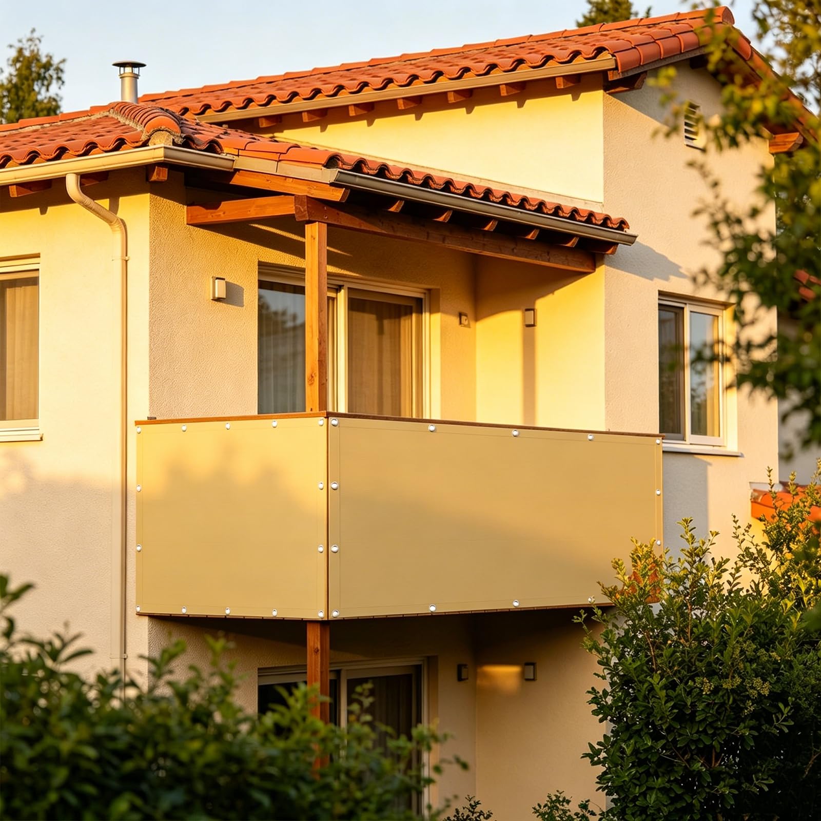 Brise vue balcon pour terrasse agréable repas à l'abri du vent crème