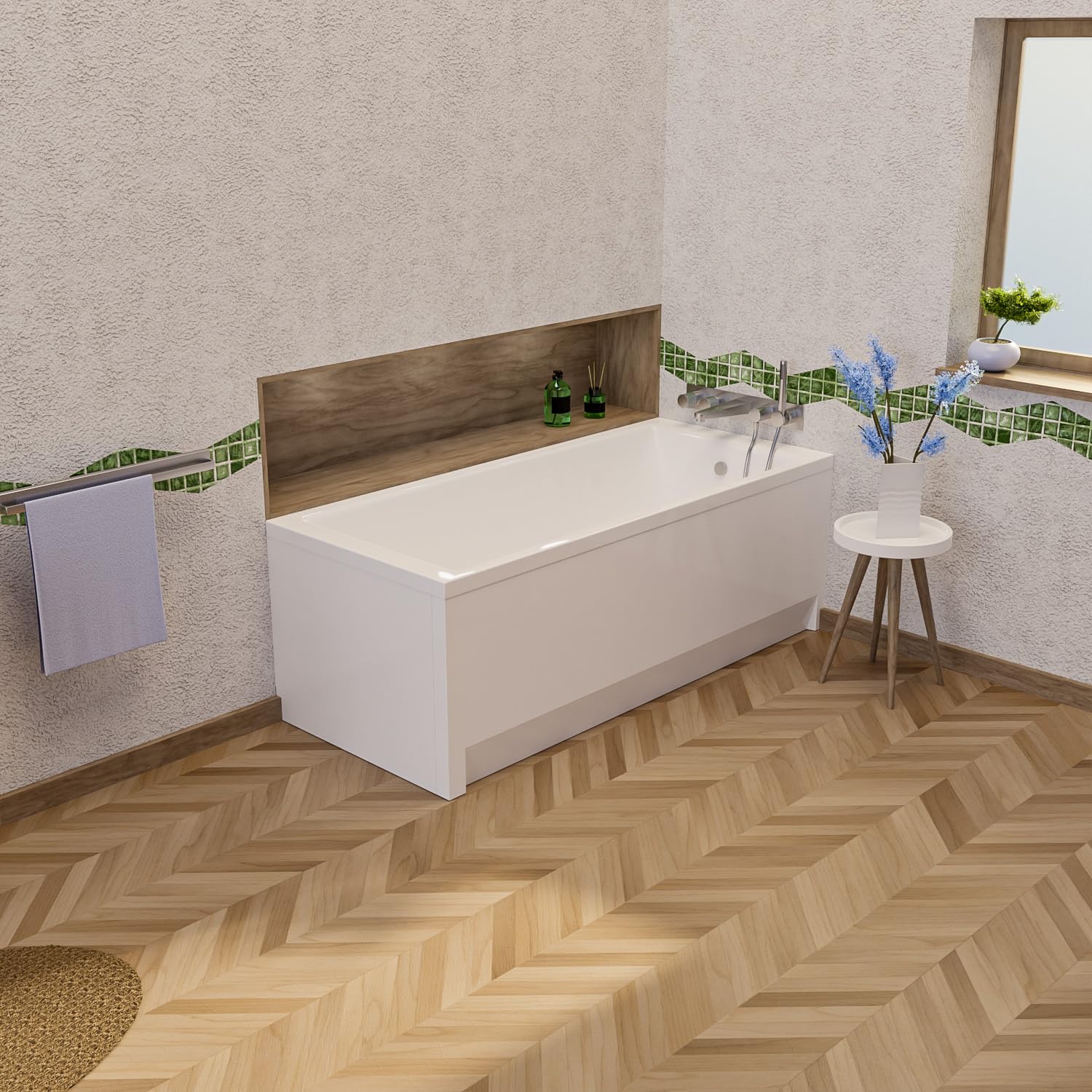 ECOLAM Baignoire rectangle acrylique TAMI 170x70 cm + tablier en acrylique | pieds + siphon + silicone | Set complet