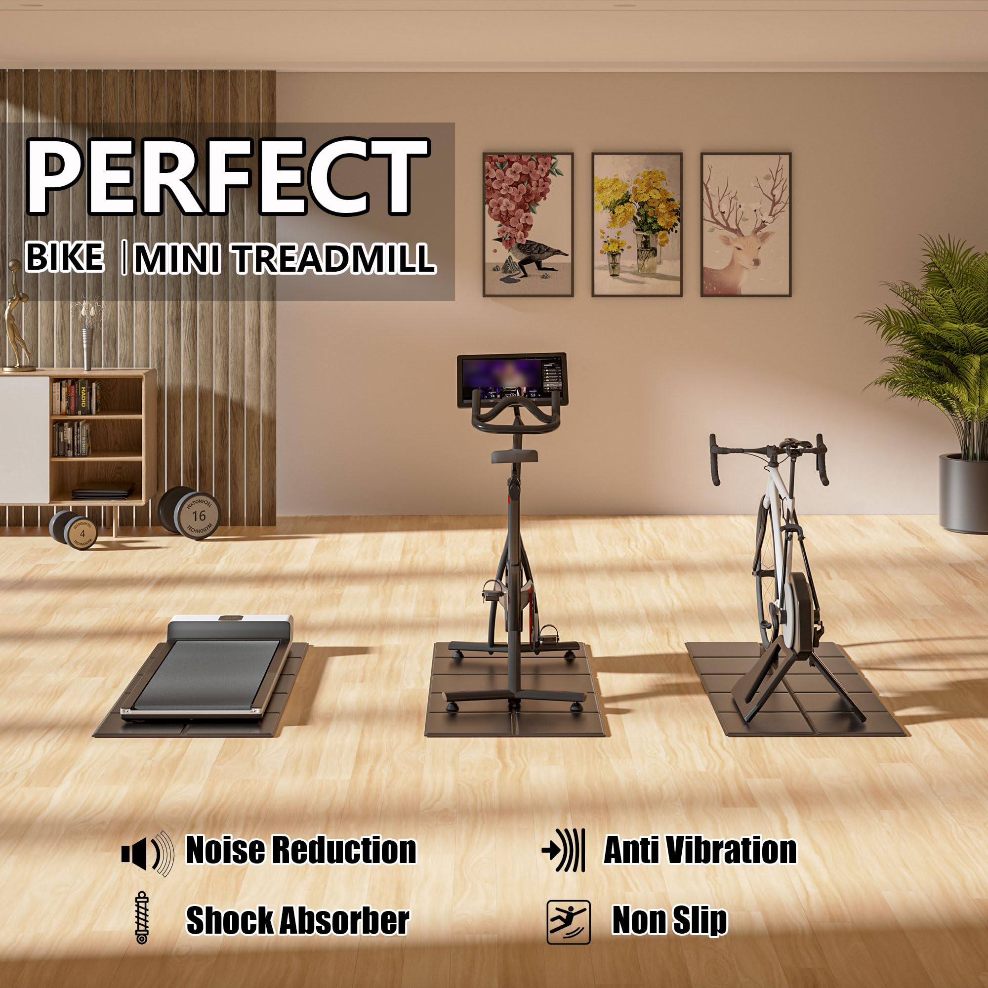 Foldable Treadmill Walking Pad Mat for Carpet Floors,63" x 30" 6mm Thick Treadmill Mat for Hardwood Floor Protector, Indoor Exercise Stationary Bike,Elipitial, Gym Equipment, Noise Shock Absorption