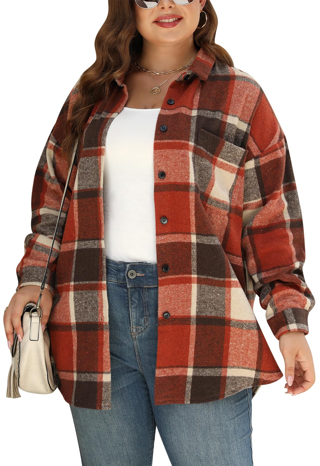 NemidorWomens Plus Size Button Down Flannel Plaid Casual Shirts Oversized Long Sleeve Shackets Jacket NEM533