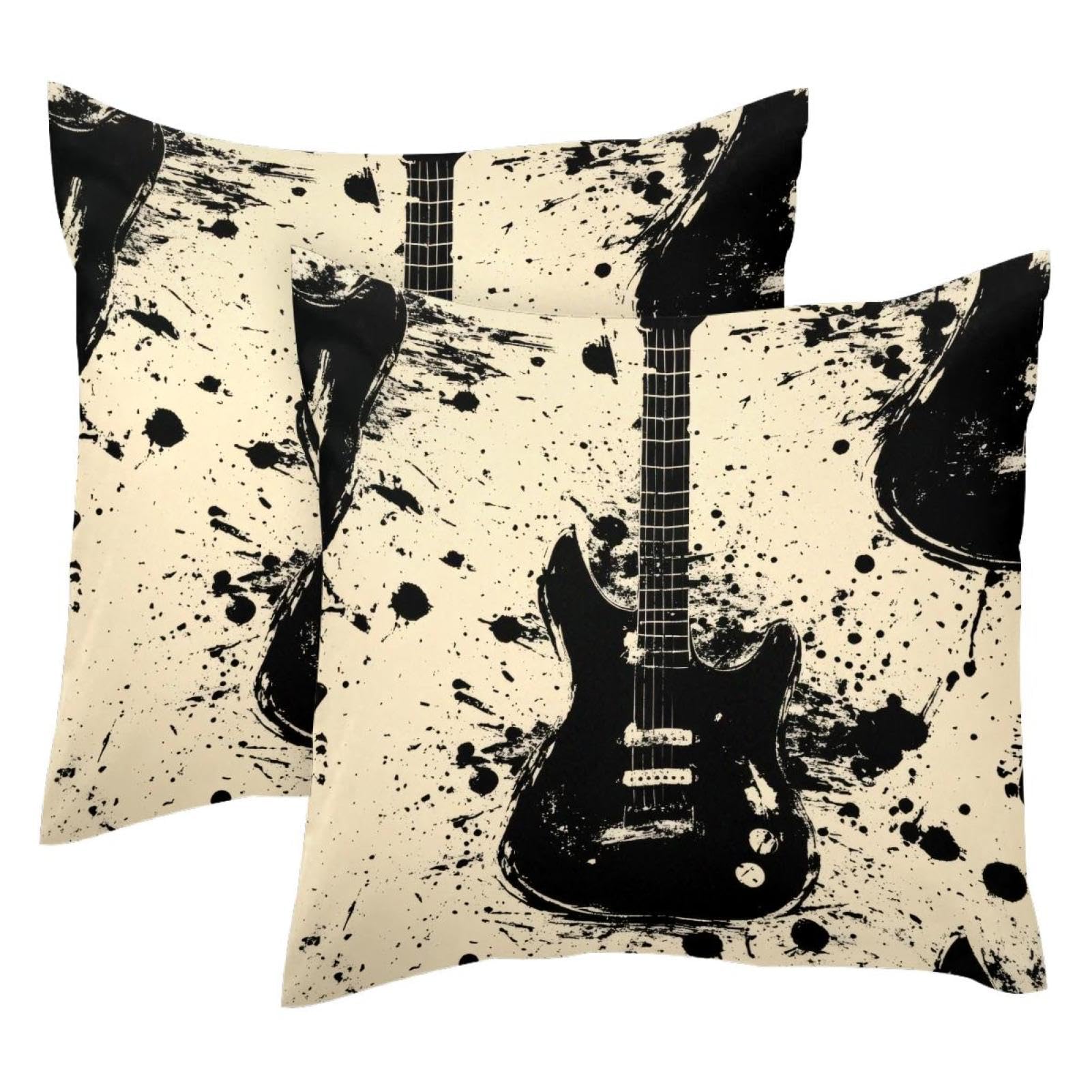Housse de coussin guitare grunge pour décorer un studio de musique ou un salon