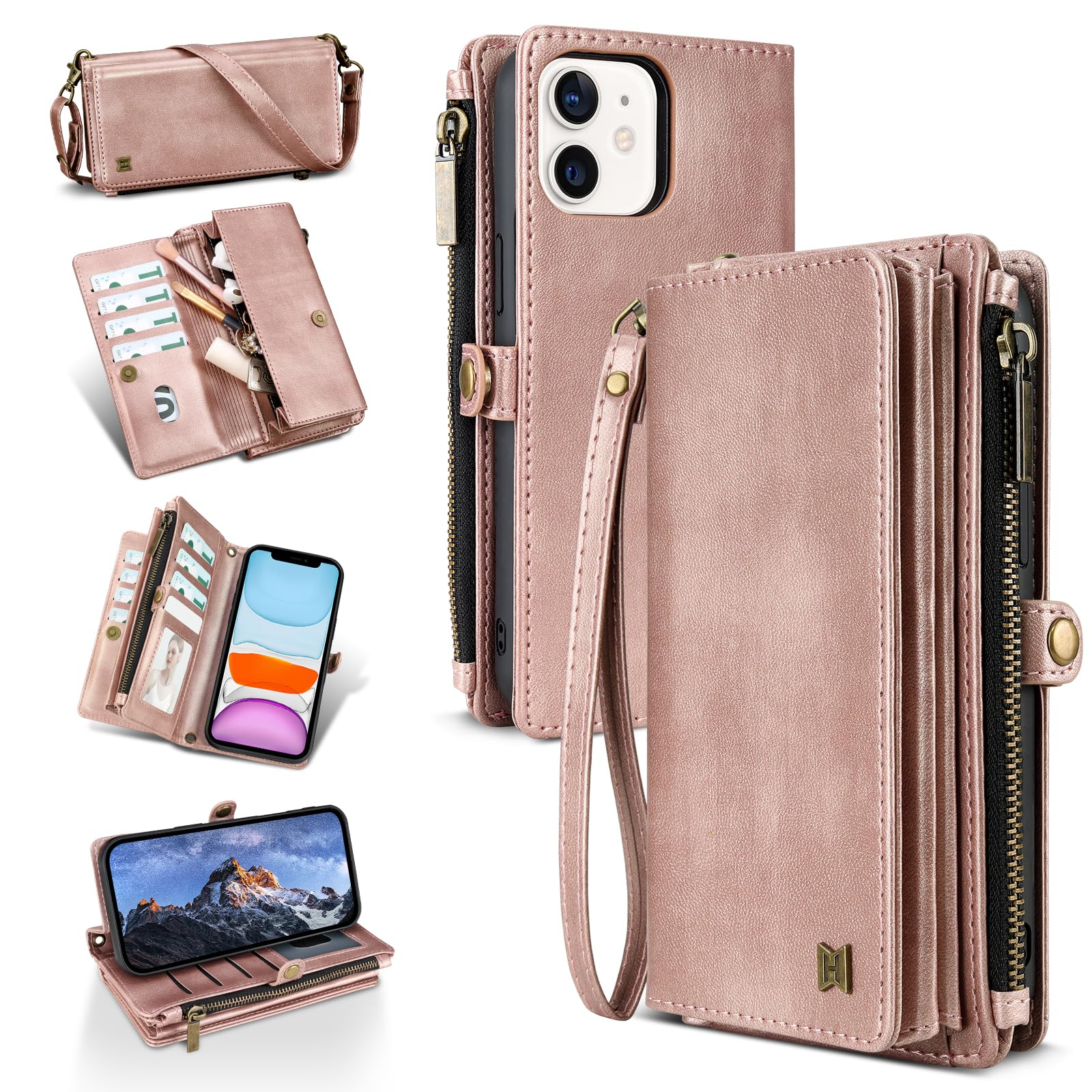 QIXIU for iPhone 12&12 Pro Wallet Phone Case with 7 Card Holder,RFID Blocking | PU Leather | Kickstand | Flip | Wrist Strap&Shoulder Strap |