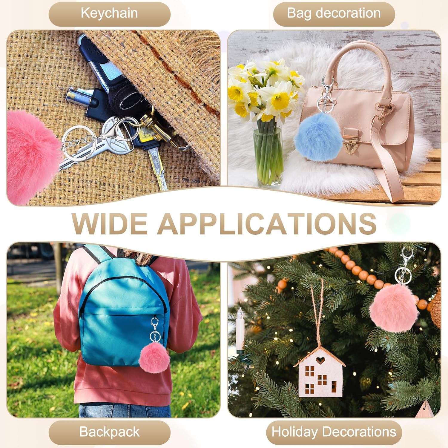 PATIKIL Pom Pom Keychain, Soft Cute Fluffy Heart Key Ring with Lobster Clasp Artificial Rabbit Fur Heart Keychains - Image 7