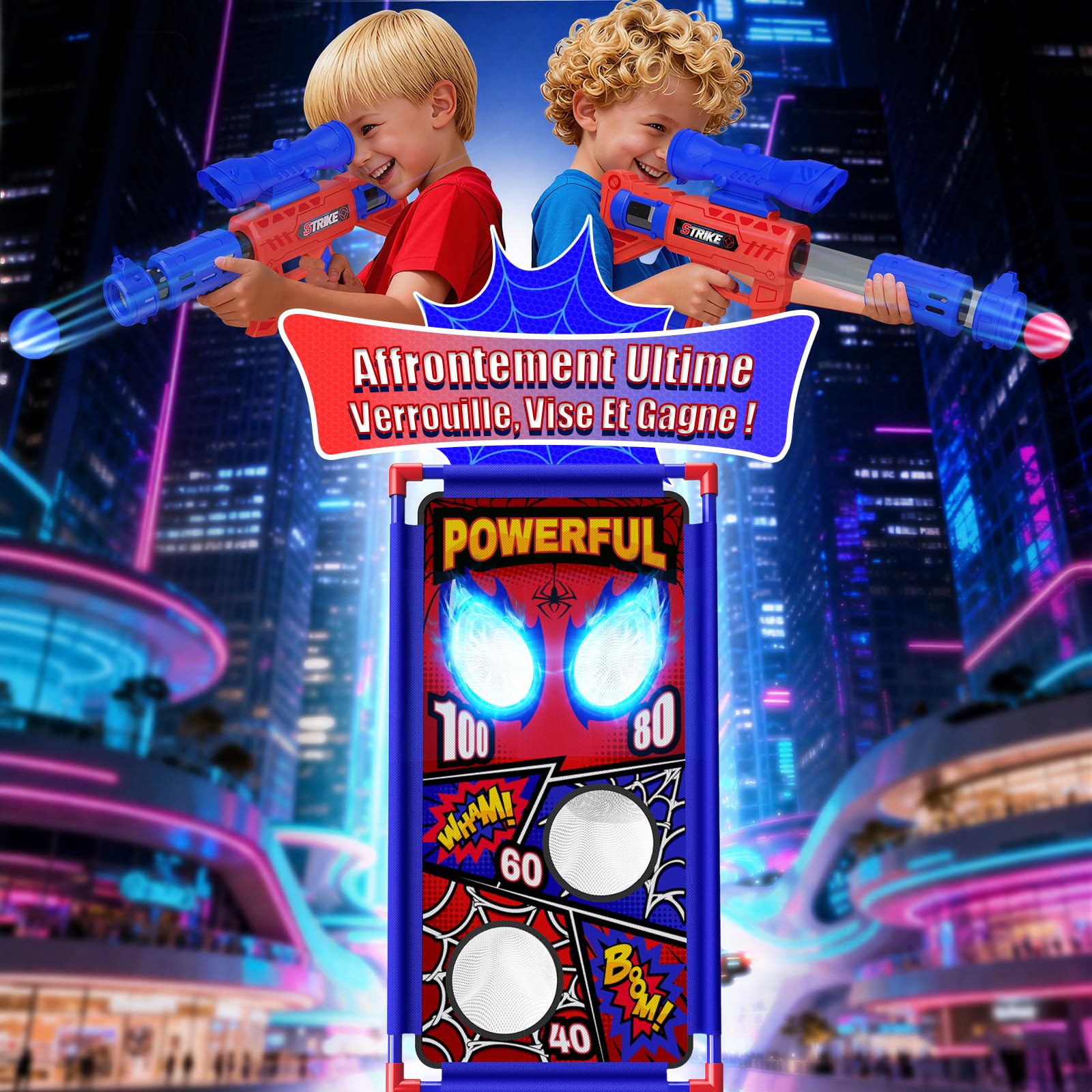 Jeu de Tir Enfant avec 2 Pistolet à Air avec Visée|4 Cibles à Points|24 Balles Mousse, Jeux Exterieur Enfant Jouet Garcon 3-12 Ans Cadeau Enfant 4 5 6 7 8 9 Ans Garçon Cadeaux de Pâques Anniversaire