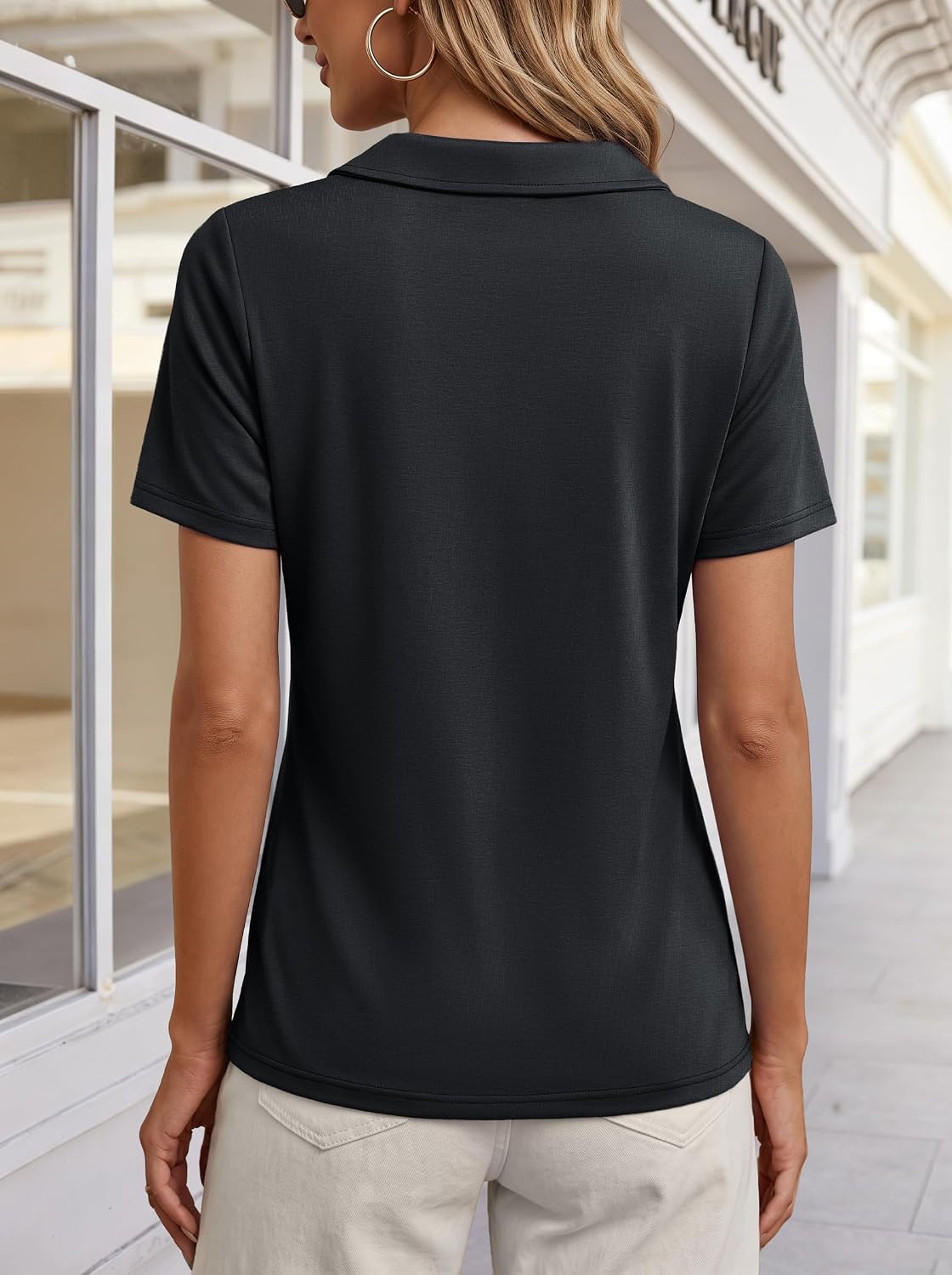 YUCOLEN Polo Shirts for Women Short Sleeve V Neck Cuban Collared Work Tops