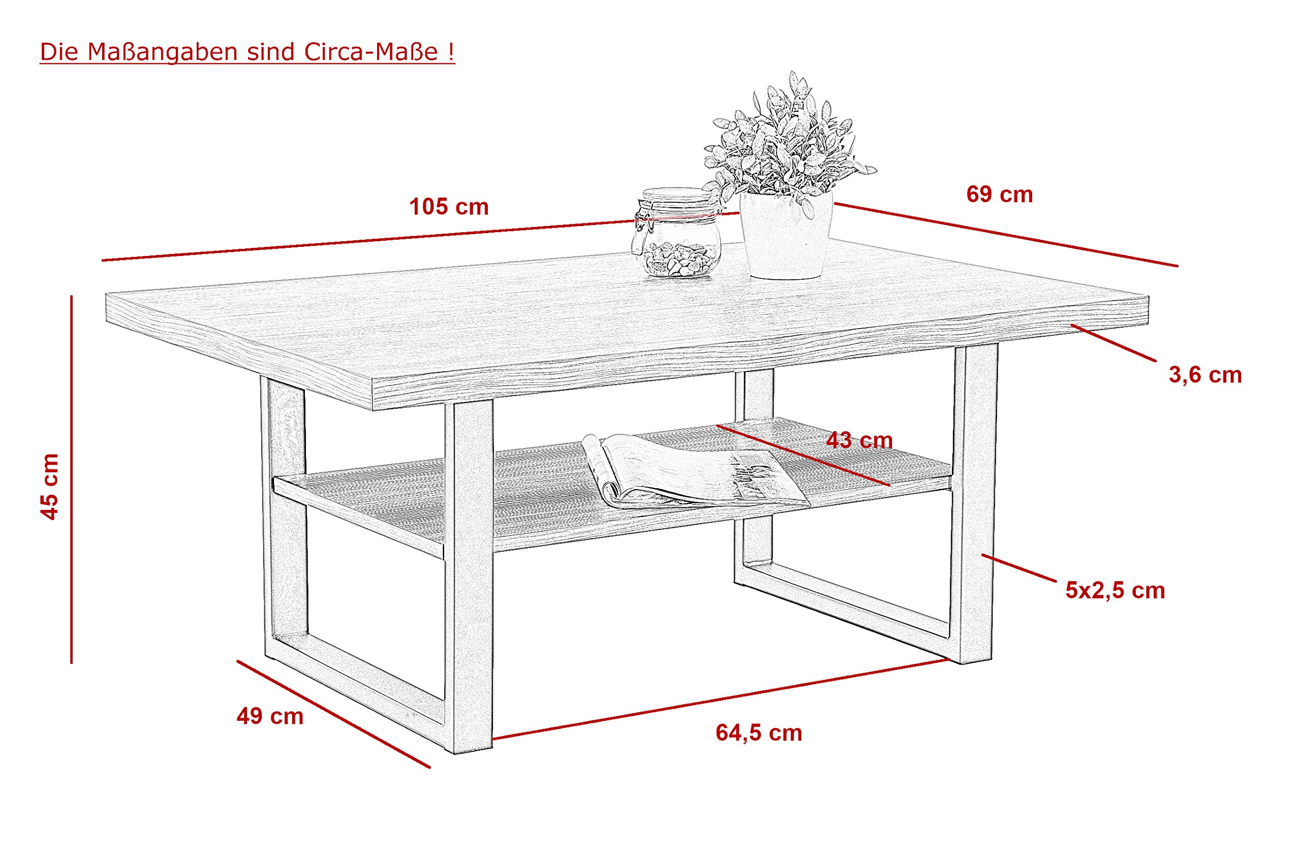 Hela Tische, Anton - Tavolino da divano, tavolo da soggiorno, materiale a base di legno rivestito in melammina, finitura Oldwood, base in metallo, 105 x 69 x 45 cm