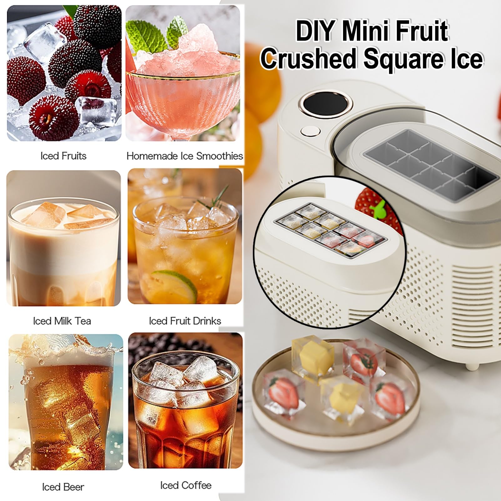 Countertop Ice Cube Maker Machine With Smart Drainage, 10-Min Chilled Drinks, Detachable Power Cords, Dorm Essentials For Cocktails/BBQ Parties (Beige) on Fridge.com - View 3