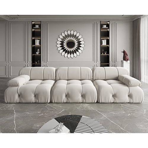 Convertible Modular Sectional Sofa, Modern Velvet Sofa 3-Seater Couch for Living Room, Apartment (104 in/Beige)