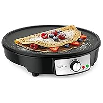 NutriChef Crepiera Elettrica, Piastra Crepes Antiaderente 30 cm Alluminio con LED, Termostato Regolabile, Piastra da Cottura per Crepes, Pancake, Omelette, Frittata e Piadine, Spatola e Dosatore