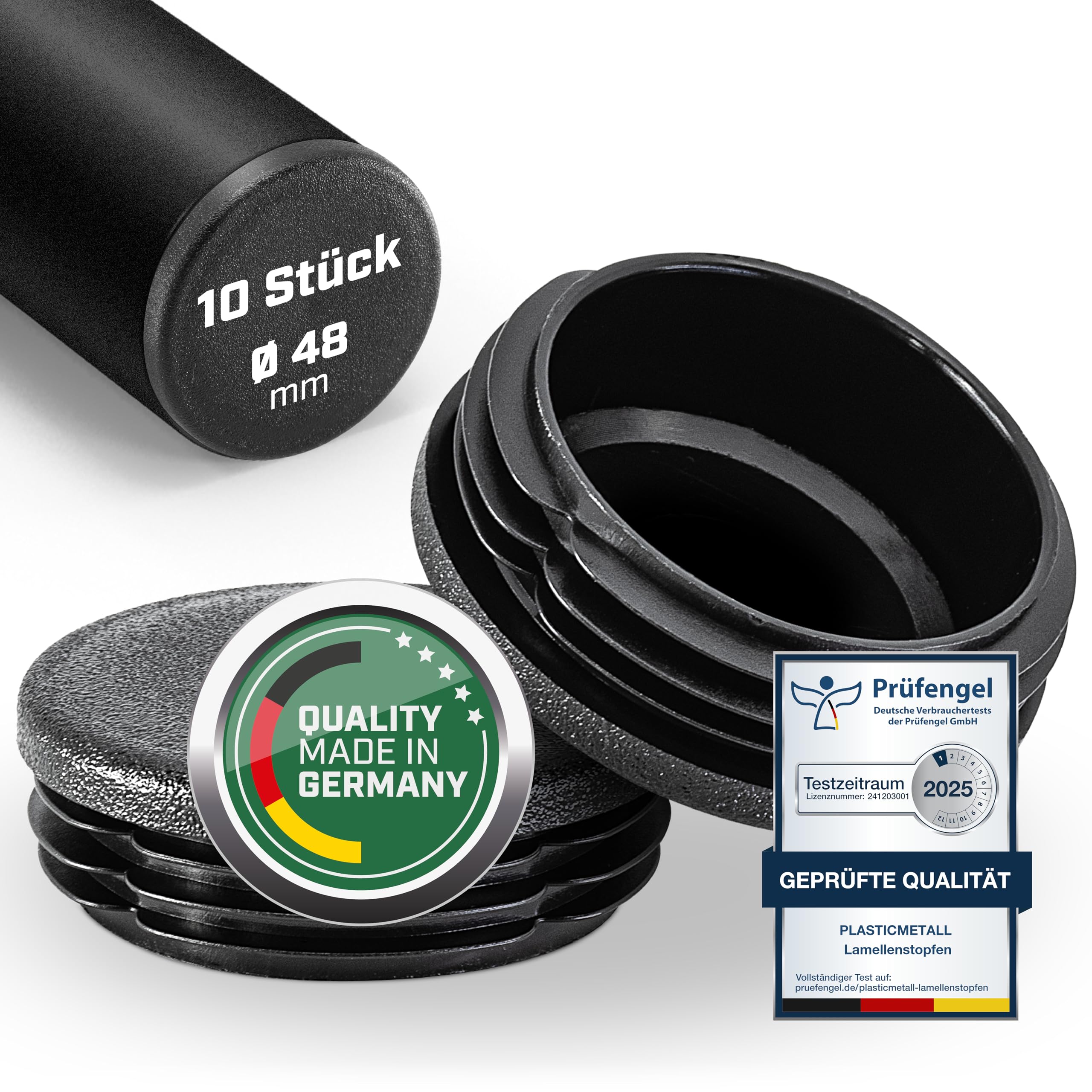 Plasticmetall Lamellenstopfen rund Ø 48 mm aus PE 10 STK. [FUNKENEROSION-Struktur] Rohrstopfen für Edelstahlrohr, Alurohr, zur Rohrabdeckung von Leerrohr, Rundrohr, Stuhlbeinkappen, Möbelgleiter, Rohr