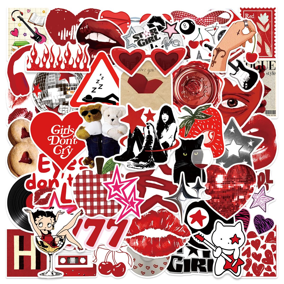 Kaensc Girls 50Pcs Downtown Y2k Aesthetic Stickers For Journal Laptop Luggage Water Bottles Computer Skateboard Scrapbook Guitar Phone Motorcycle,Cool Trendy Waterproof Decals For Teens Adults