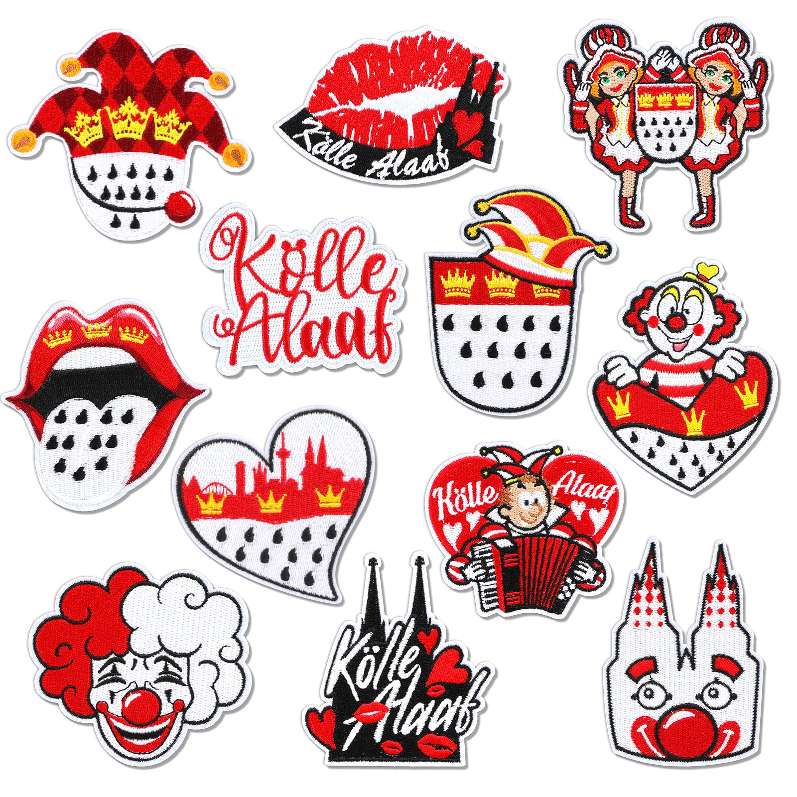 DPKOW 12 Stück Köln Bügelbilder Aufbügeln Karneval Köln Accessoires