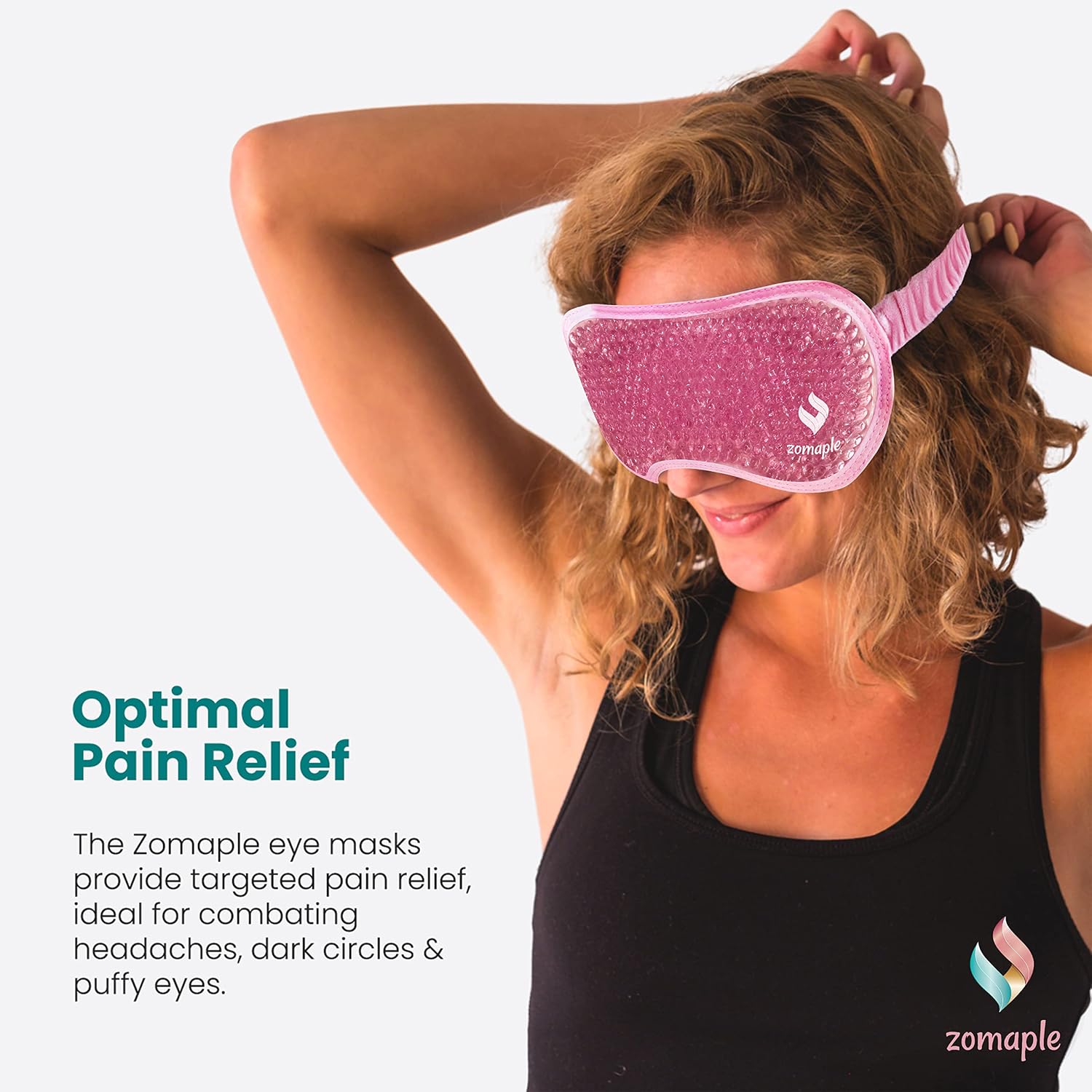 Zomaple Cooling Eye Mask - Cold & Hot Gel Compress Pack for Muscle Strain, Puffy Eyes, Headache Pain Relief, Dark Circles, Dry Eye, Sinus Pressure - Adjustable Thick Straps, Flexible & Reversible Mask