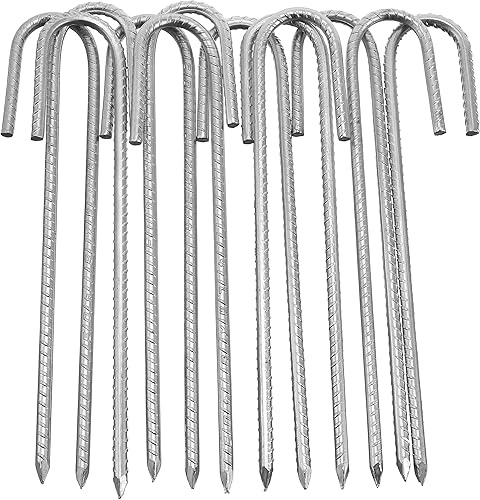 Miniatura 7 de Estacas galvanizadas para barras de refuerzo estacas de tierra resistentes de 12 pulgadas ganchos en J para tienda de campaña y estacas paquete de