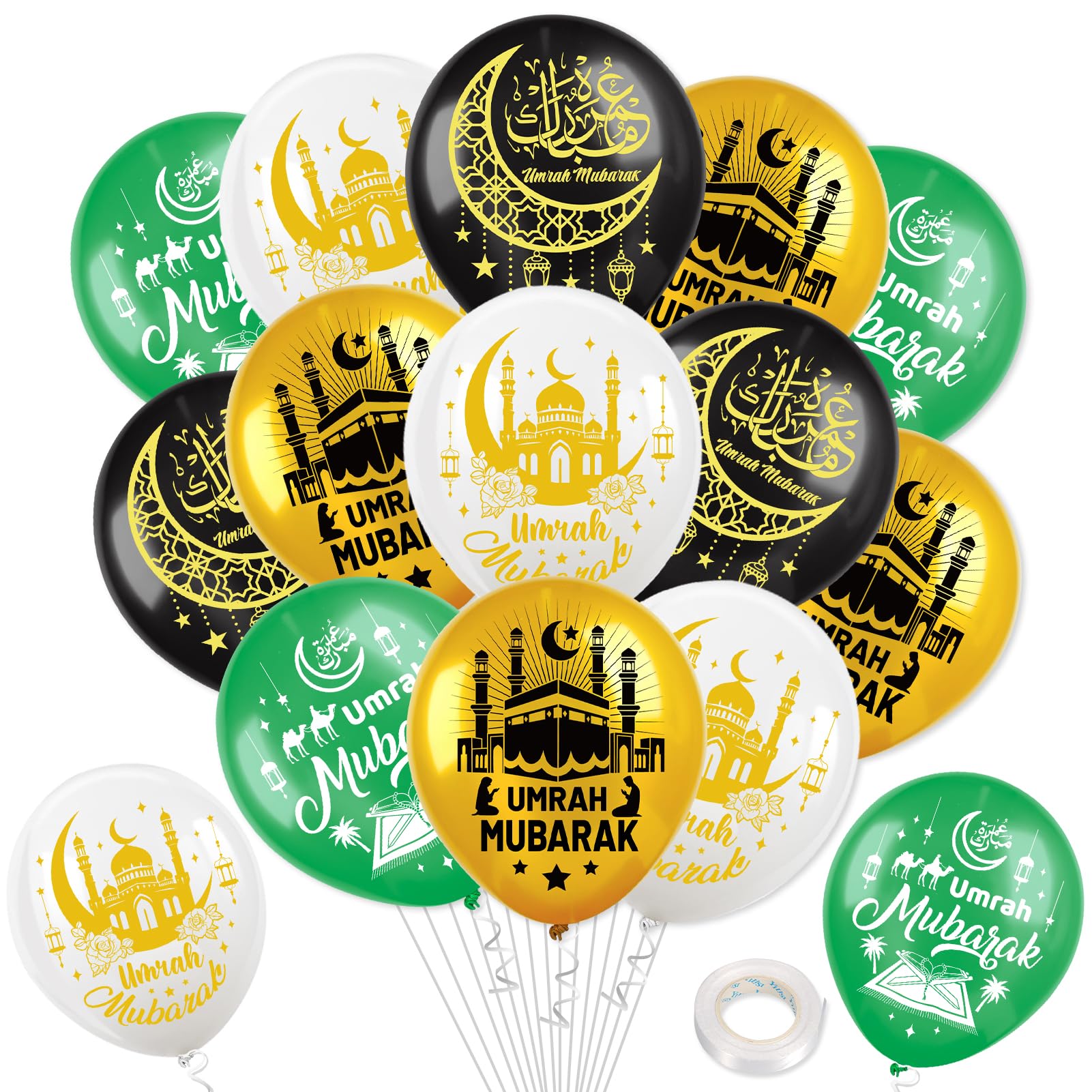 DPKOW 24pcs Umrah Mubarak Balloons - 4 Styles Latex Decorations for Islamic Muslim Home, عمرة مبارك