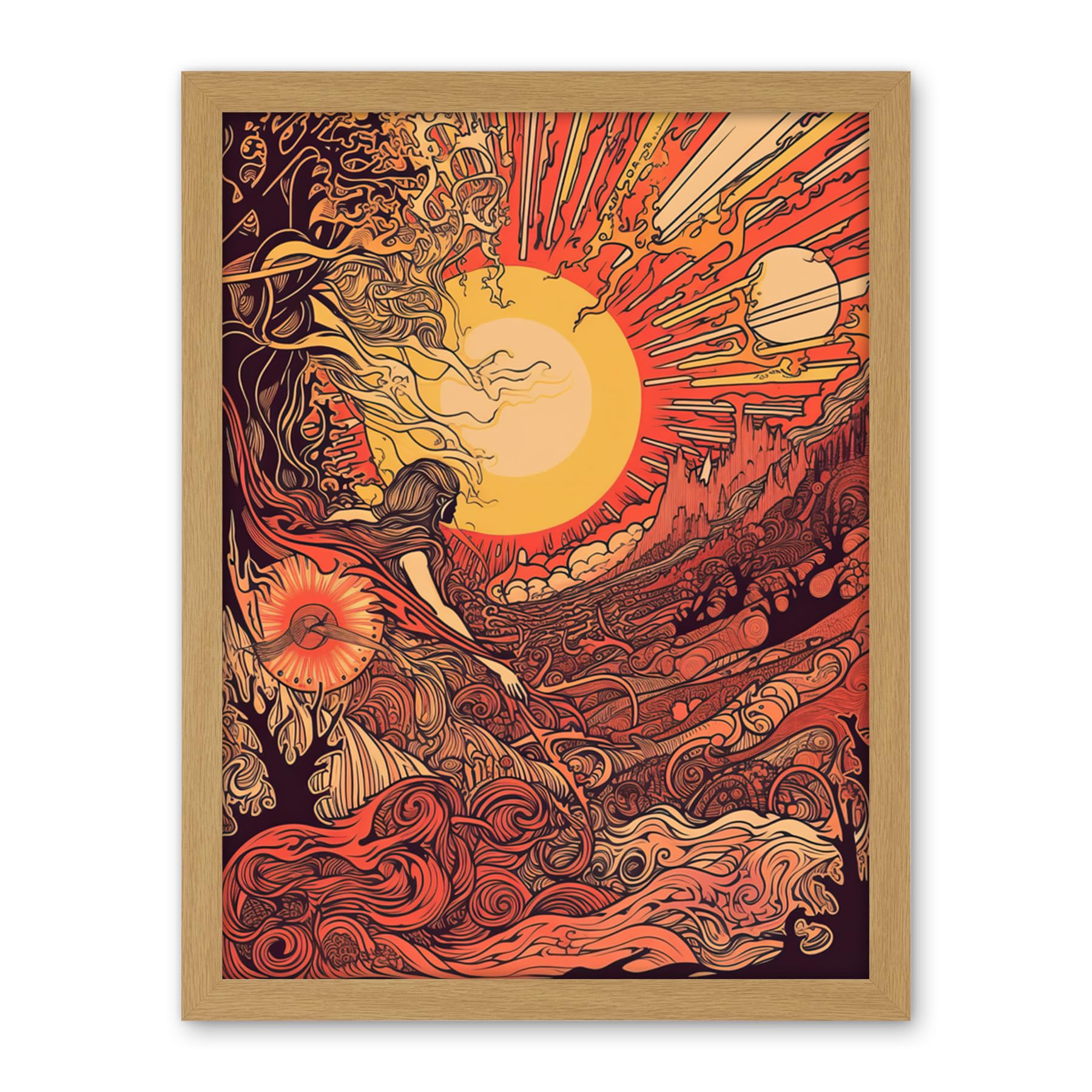 Artery8 Venus Sunset Fantasy Landscape Illustration Artwork Framed Wall Art Print 18X24 Inch