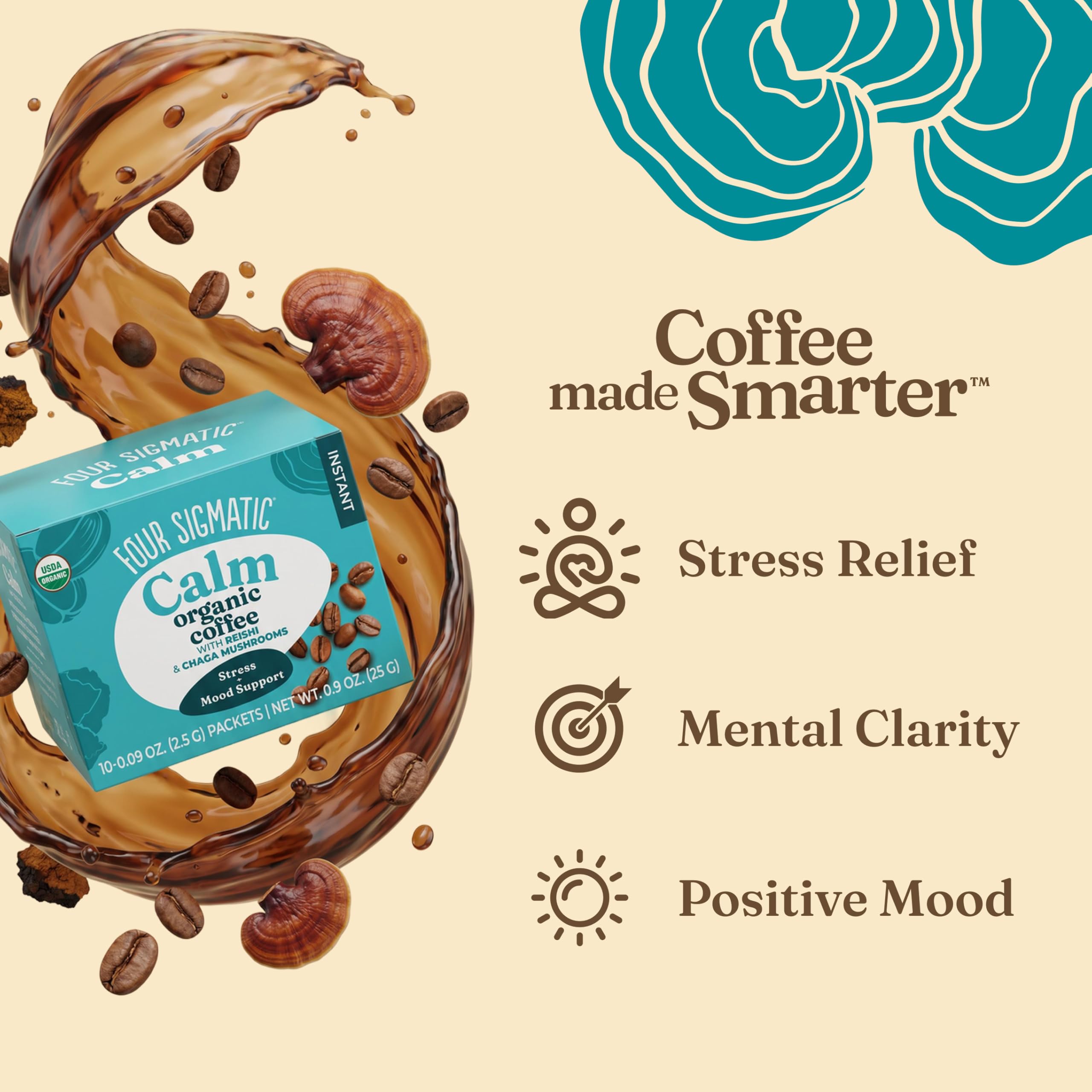 Four Sigmatic Organic Instant Adaptogen Coffee | Medium Roast Instant Coffee with Ashwagandha, Chaga, Eleuthero & Tulsi | Immune Support & Stress Relief | Pack of 10
