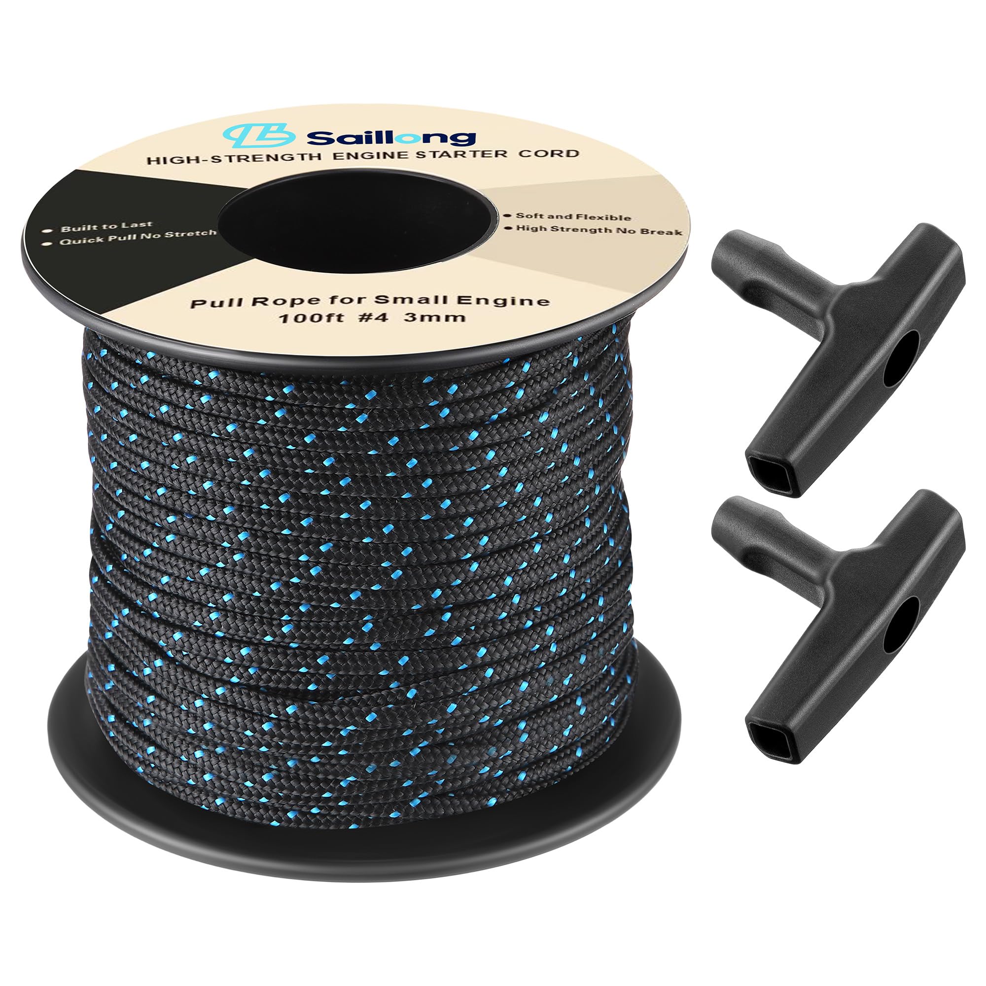 Saillong 100' Starter Rope, Pull Cord Rope for Small Engine with 2 Starter Handle, 3mm Diameter High wear Resistant, Low Stretch, Replacement for Lawn Mower Chainsaw Trimmer Edger Brush Cutter Engine-image-23