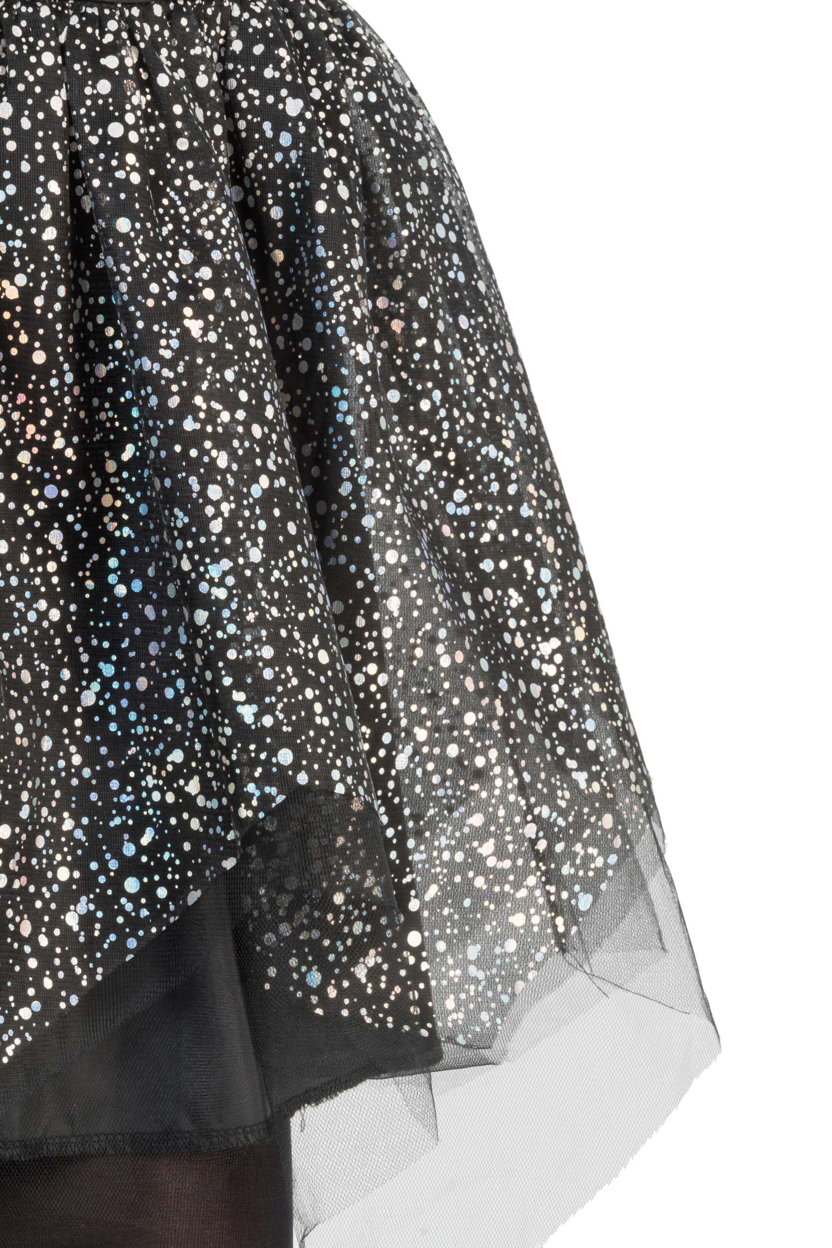 Chaks - Costume da scheletro per bambina con gonna glitterata, strass e tulle, abito per Halloween, Carnevale e feste a tema