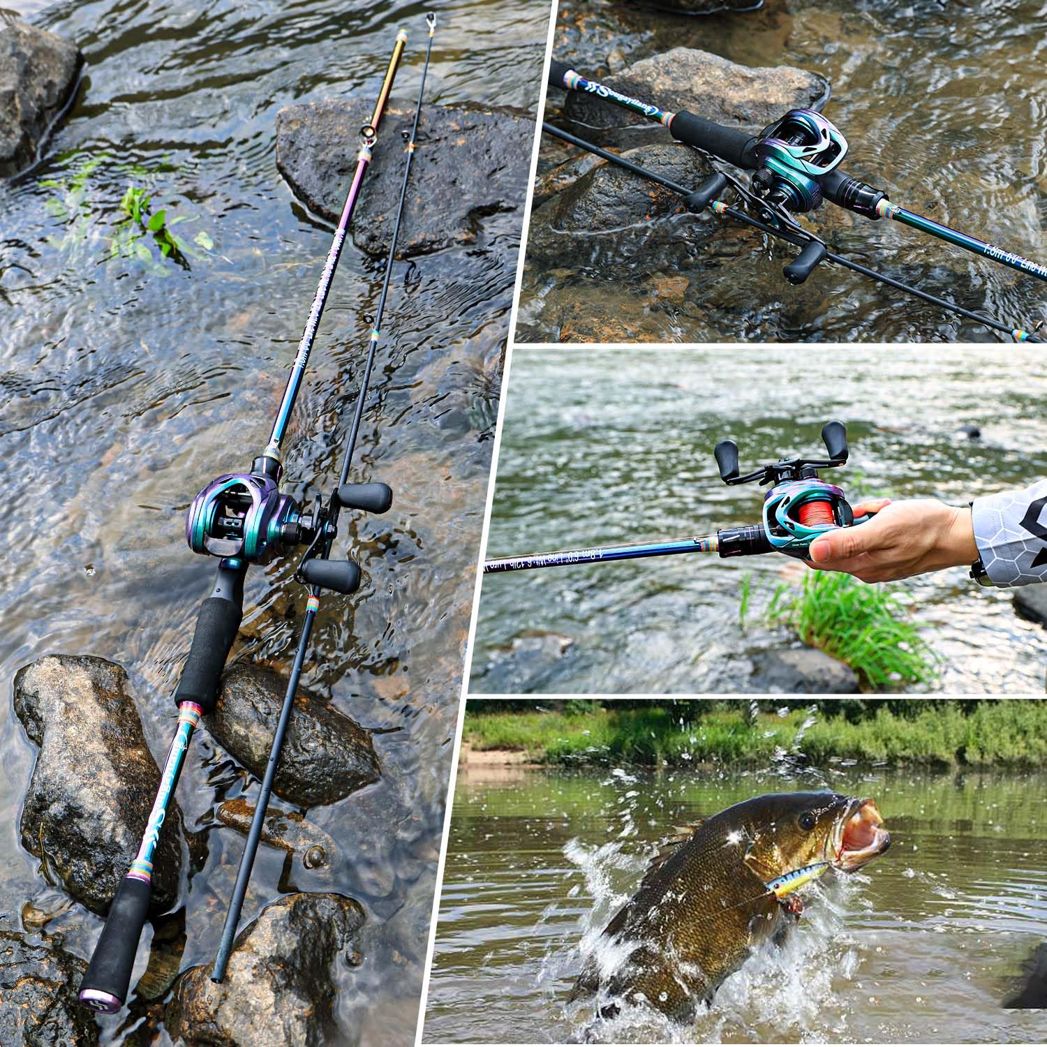 Sougayilang Spinning Angel Combo, 2-teilige Bunte tragbare leichte Angelrute mit super glatter Angelrolle für Süßwasser und Salzwasser