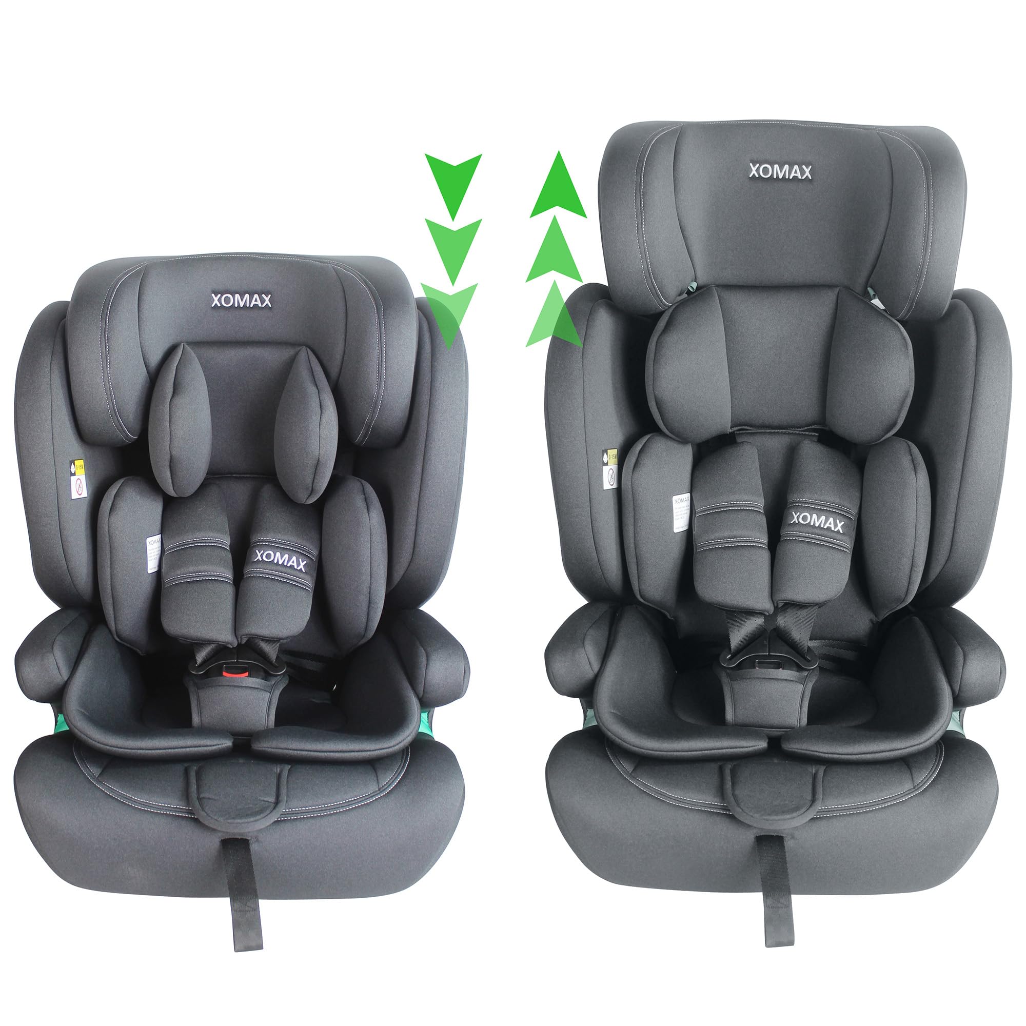 XOMAX LM238 Seggiolino per bambini con ISOFIX I che cresce con te I 9-36 kg, 15 mesi -12 anni, gruppo 1/2/3 I Cintura a 5 punti e a 3 punti I Rivestimento sfoderabile e lavabile I ECE R129 I antracite