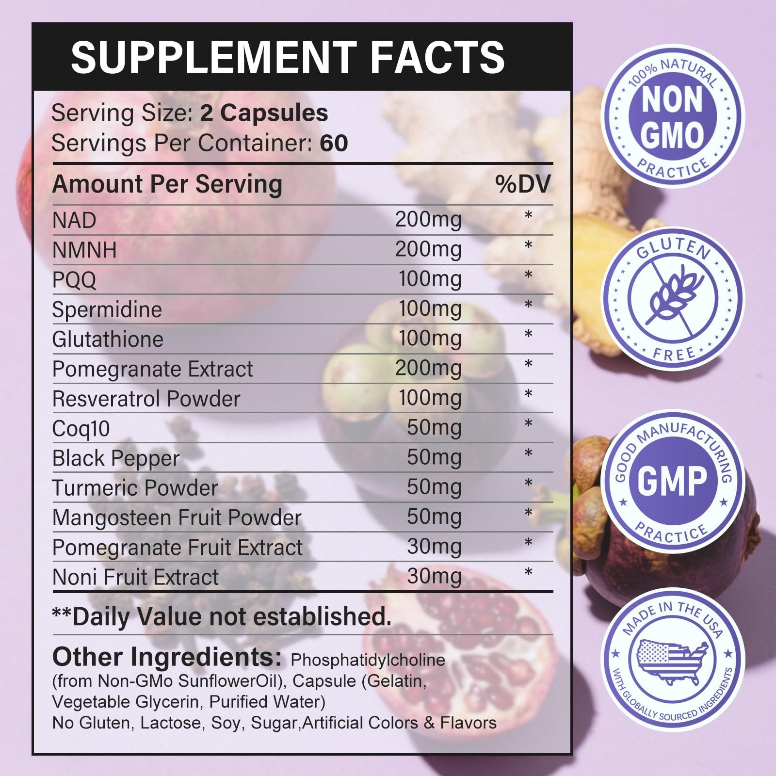 13-in-1 Antioxidants Supplement with NAD, NMNH, Resveratrol, Glutathione & PQQ - Natural Herbal & Fruit Formula - 120 Capsules (60-Day Supply) — Amazon image 2
