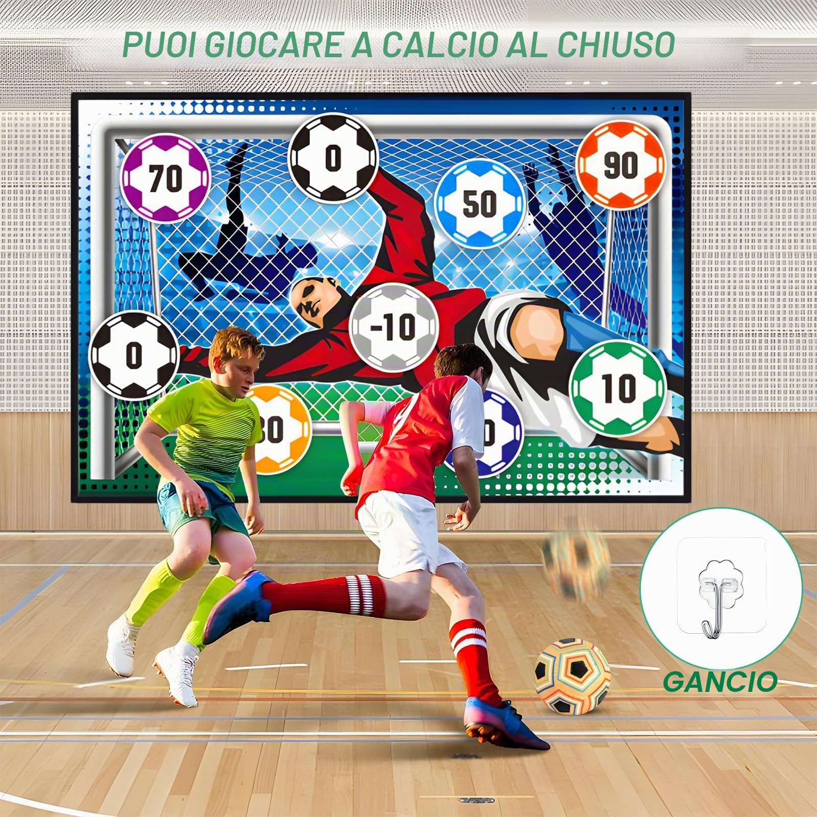 BINYI Set da Gioco con Pallone da Calcio per Bambini Porta da Calcio in Cortile per Interni ed Esterni con Palline in Velcro Porte da Calcio per Bambino di 3 4 5 6 7 8 Anni