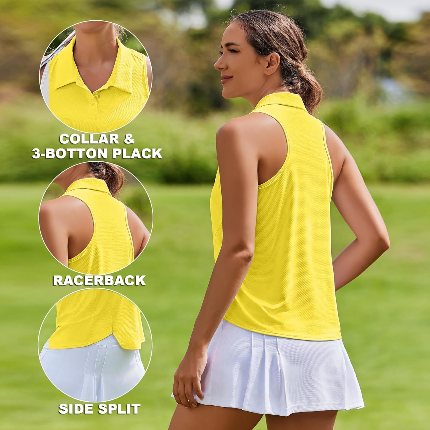 PINSPARK Women's Golf Shirt UPF 50+ Sleeveless Tennis Polo V Neck Workout Tank Top Racerback Athletic T Shirts with Collar - Image 4