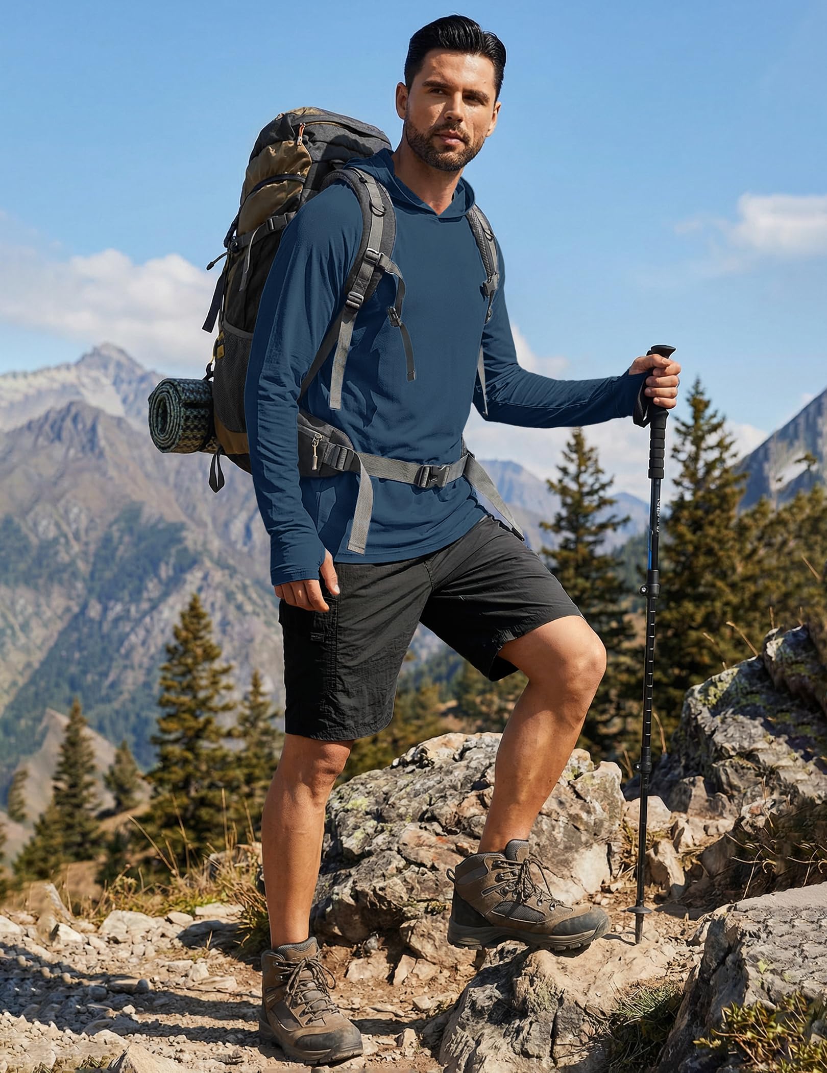 COOFANDY Sweat à capuche à manches longues UPF 50+ pour homme, protection solaire, léger, séchage rapide