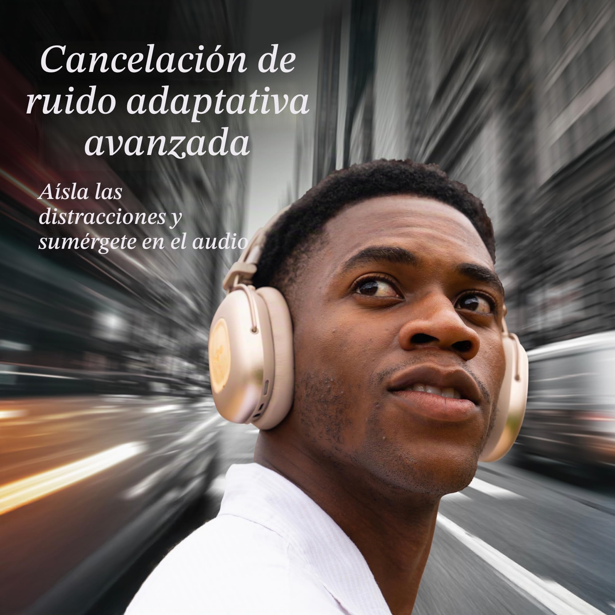House of Marley Positive Vibration Rebel Cascos Inalámbricos ANC - Crema | Auriculares Supraaurales Bluetooth, Cancelación Ruido Adaptativa, 130 H Reproducción, IPX5, 40mm