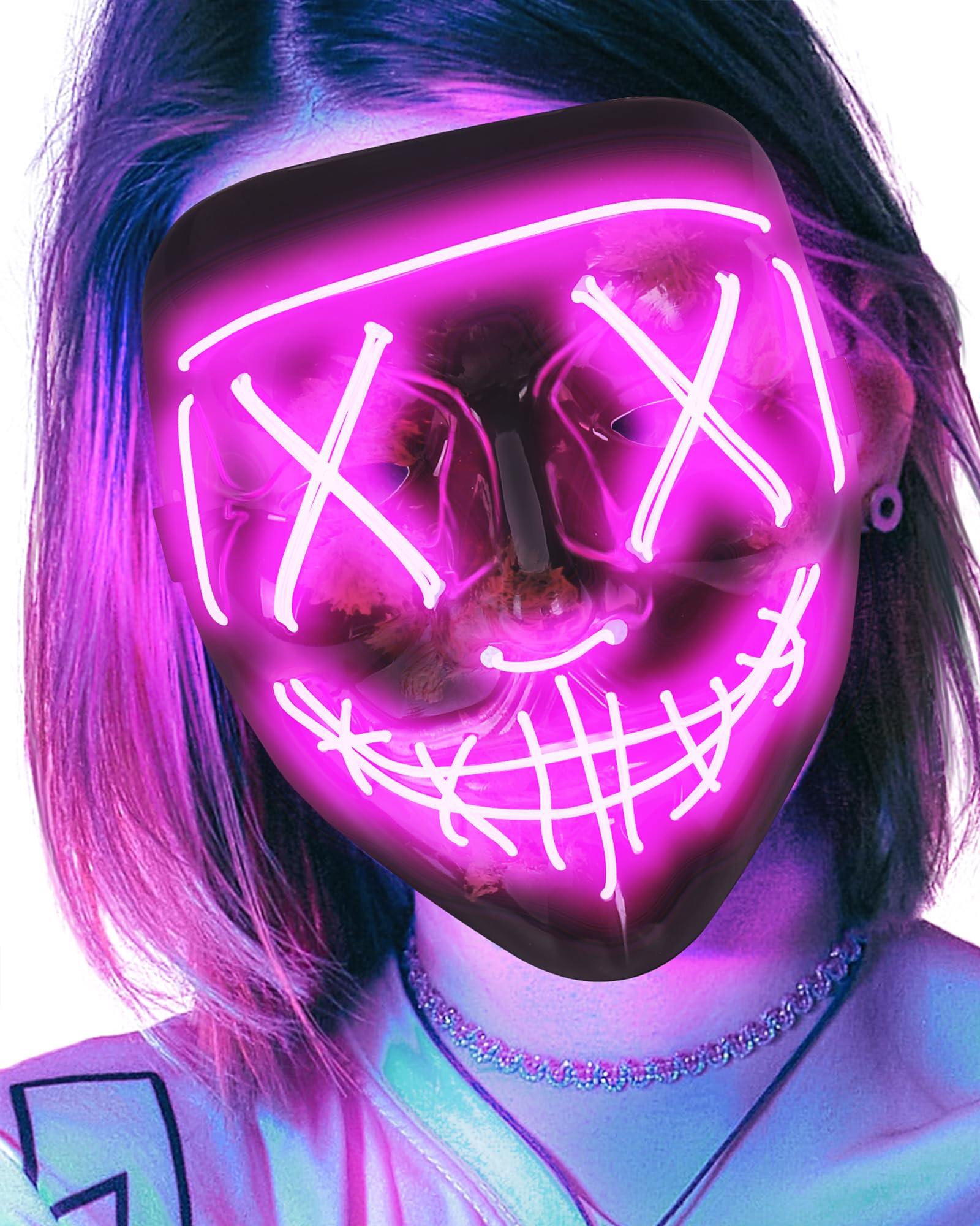 AnanBros - Maschera per Halloween, con luci a LED, maschera, per Halloween, 3 modalità di illuminazione, per cosplay e feste