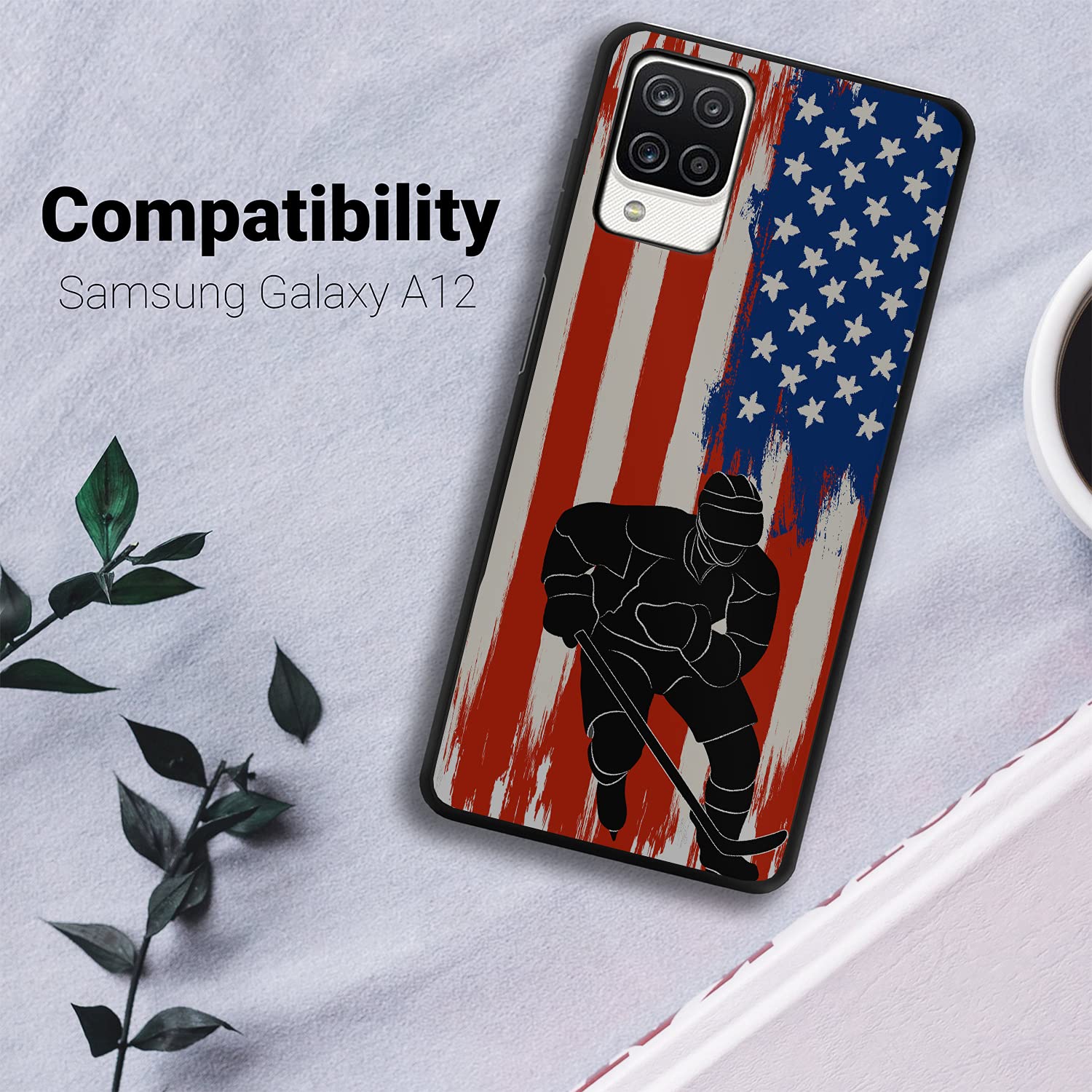 CasesOnDeck Case for [Samsung Galaxy A12 / A12 TPU Case][Gel Flex TPU] American Flag Sports Series Cover, Slim TPU Cover -Hockey