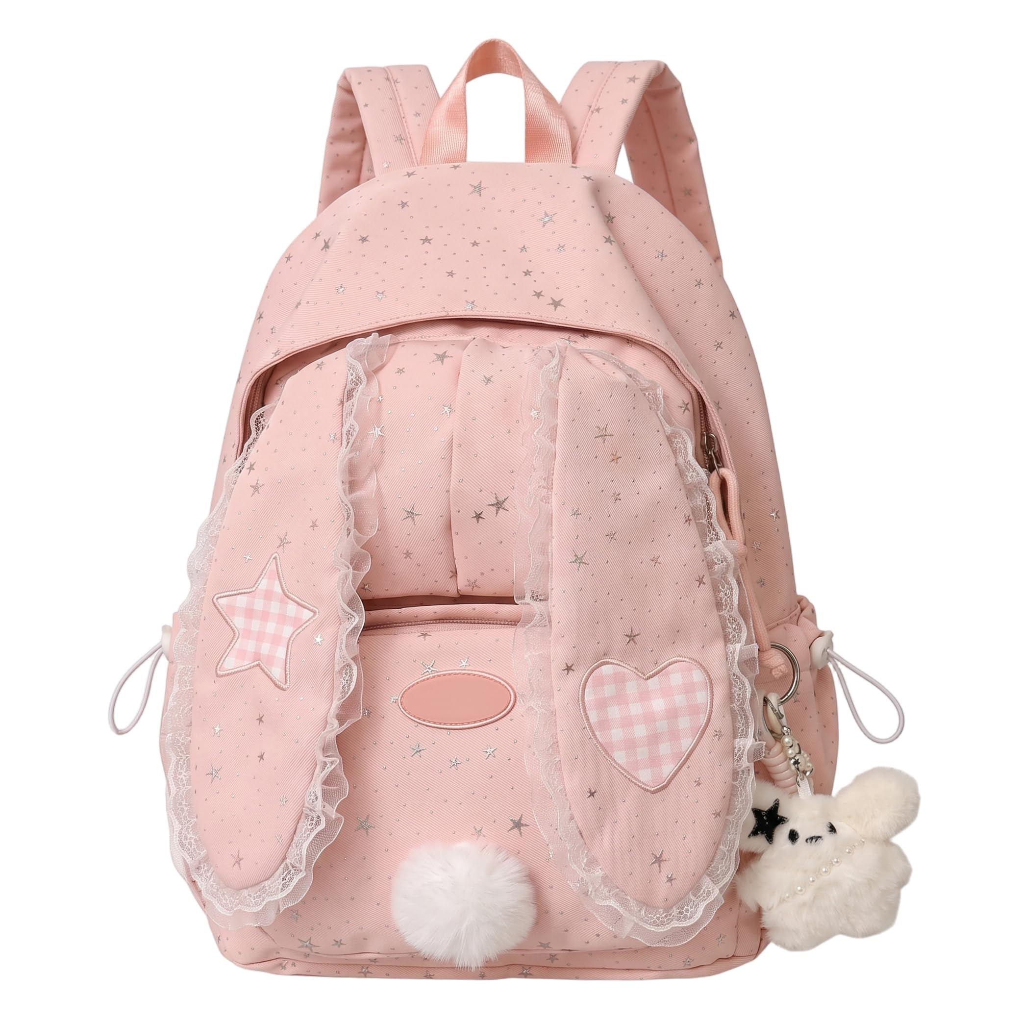 Mochila escolar para niñas, linda mochila Y2k con ribete de encaje estilo 1