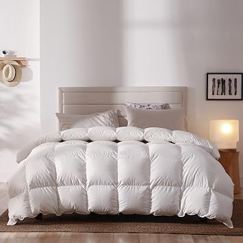 Luxury Medium Warmth Feather Down Comforter Queen Size,Hotel Collection All Season Duvet Insert, Ultra Soft Down Proof Polycotton Cover with 8 TabsPure White,68"x90"