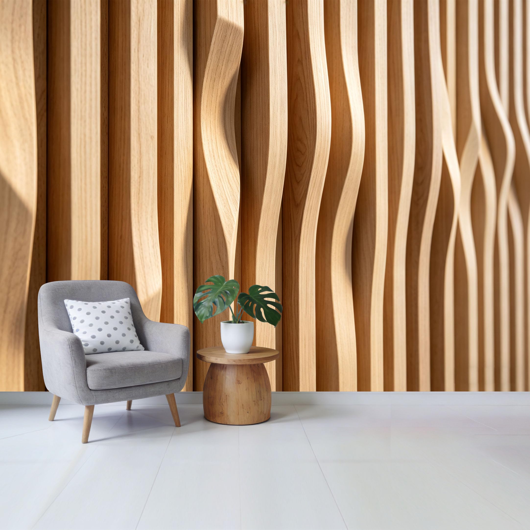Qzlithotic Yq2605250582 Custom Size Wall Mural Modern Minimalist 3D Wavy Wood Slat Texture Aesthetic Selfadhesive Wall Fabric Removable Wallpaper For Home Office Decor