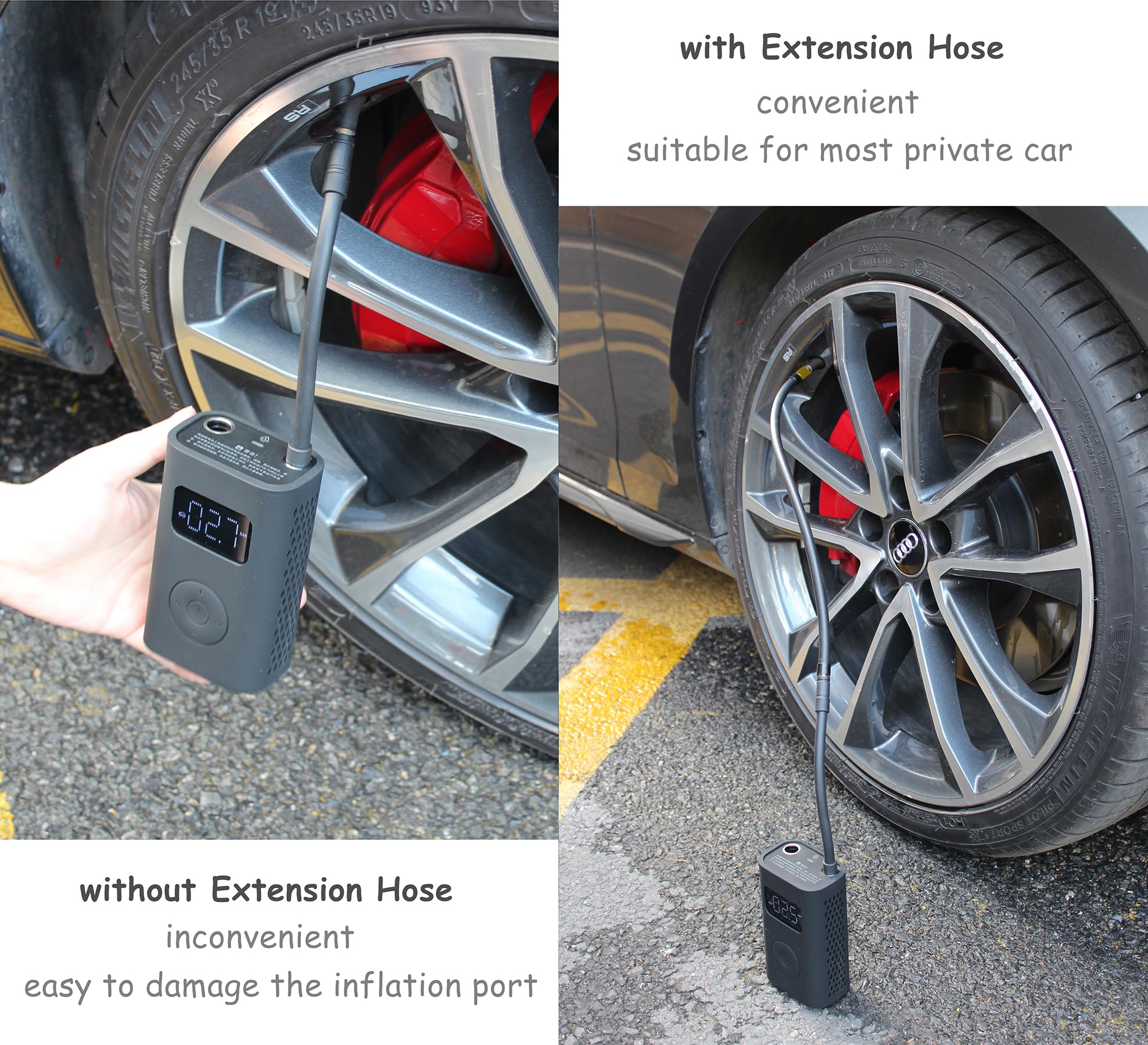 40cm Tubo di Prolunga con Adattatore Valvola Schrader & Presta - 2 in 1 Tubo di Estensione compatibile con Xiaomi Compressore Digitale Portatile, Universale per Pneumatici Auto Bicicletta Motociclo
